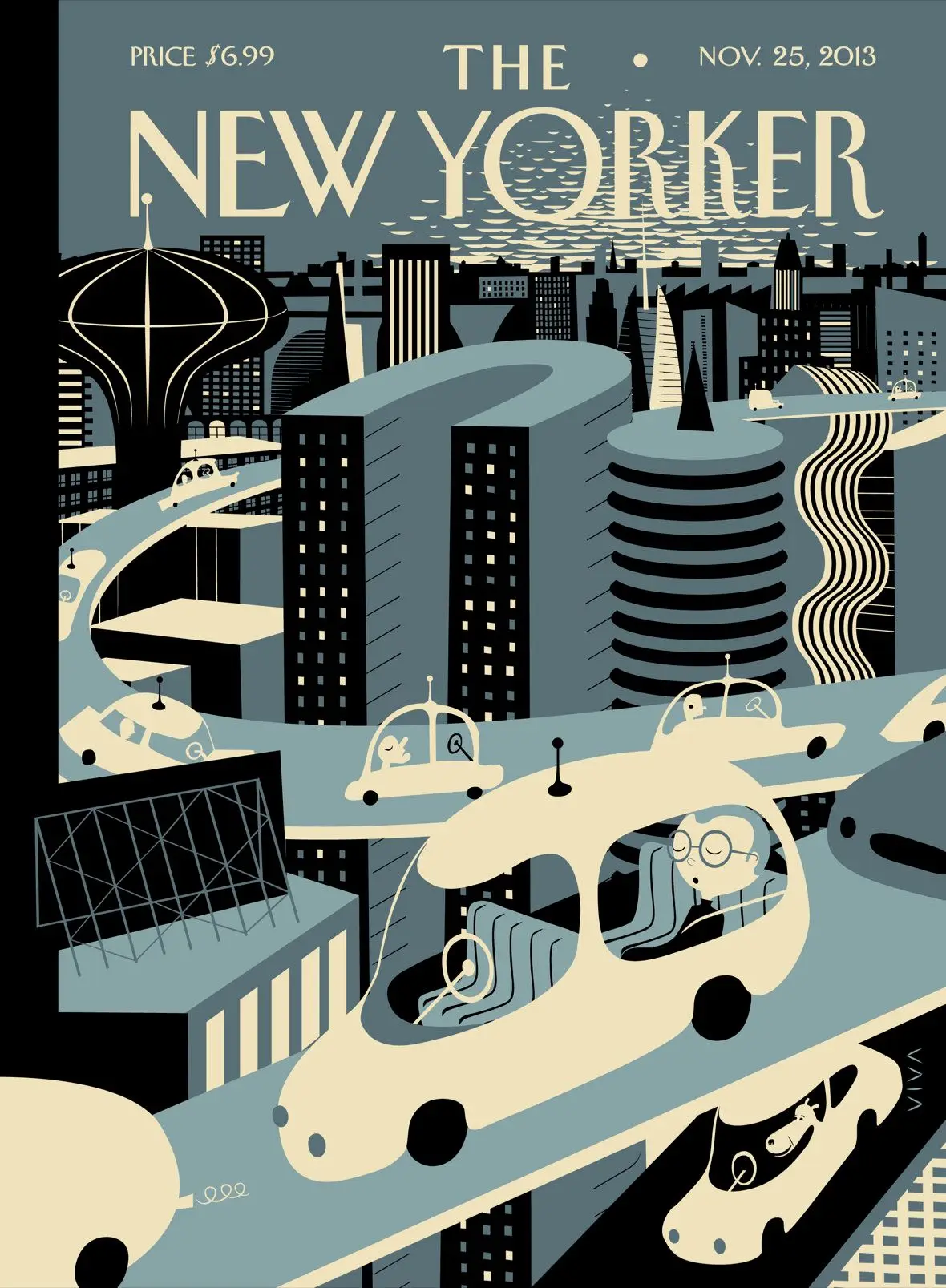 Обложка The New Yorker, 25 ноября 2013: Уснул за рулём, художник Фрэнк Вива