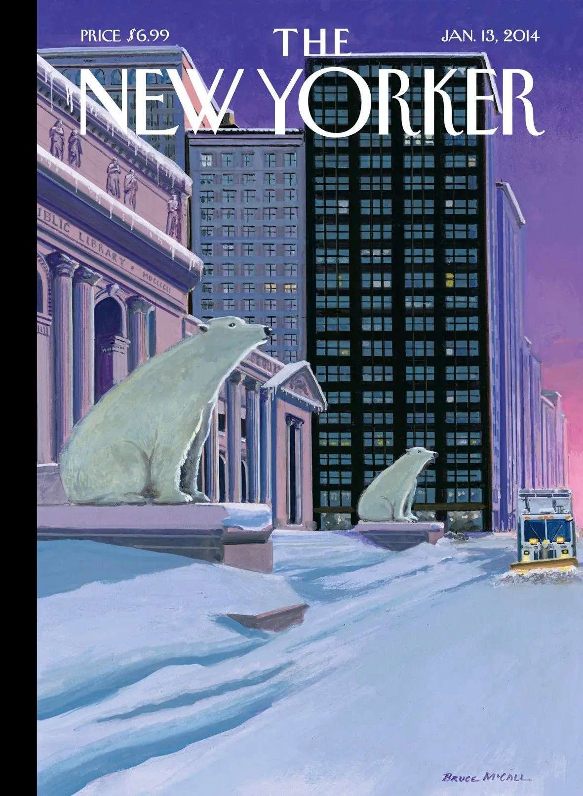 Обложка The New Yorker, 13 января 2014: Белые медведи на Пятой авеню, художник Брюс Макколл