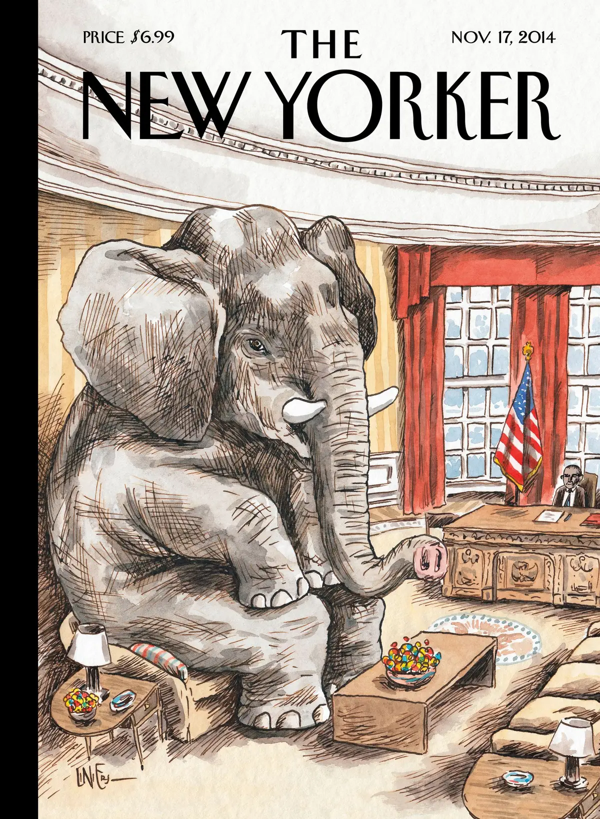 Обложка The New Yorker, 17 ноября 2014: Слон в комнате, художник Линьерс
