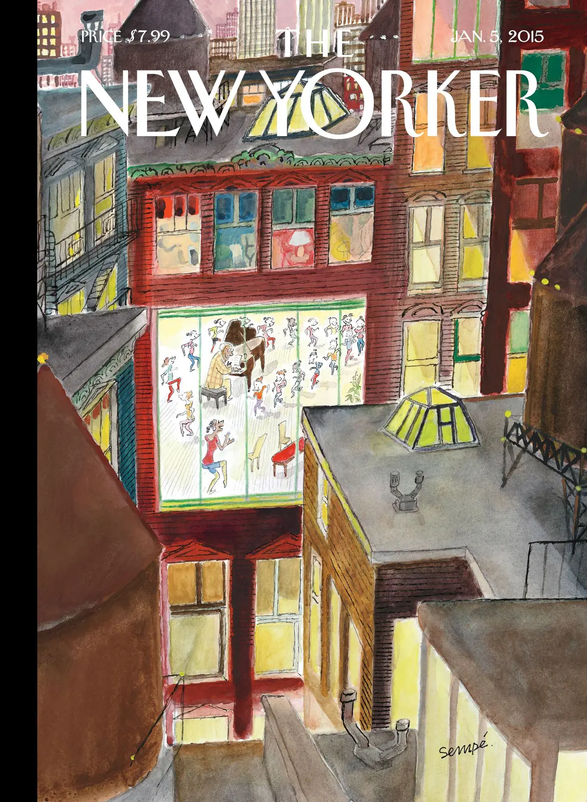 Обложка The New Yorker, 5 января 2015: Танец вокруг рояля, художник Жан-Жак Сампе