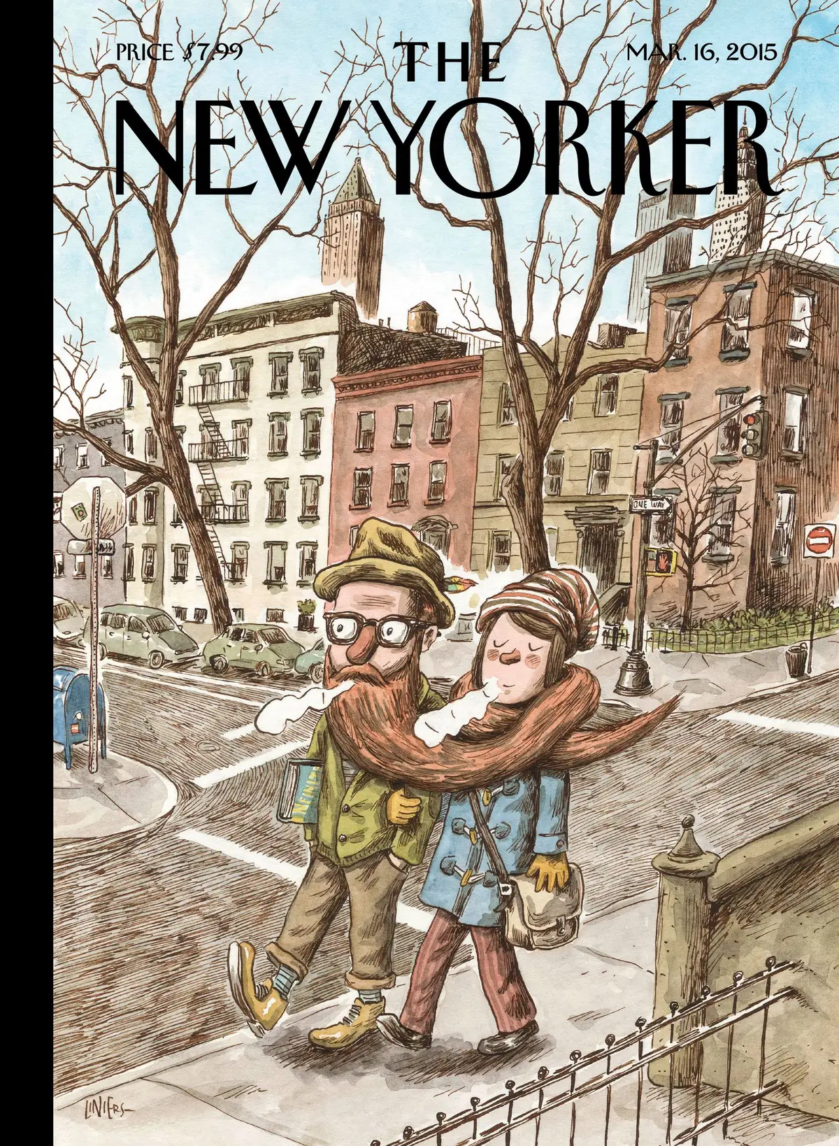 Обложка The New Yorker, 16 марта 2015: Палантин хипстера, художник Линьерс