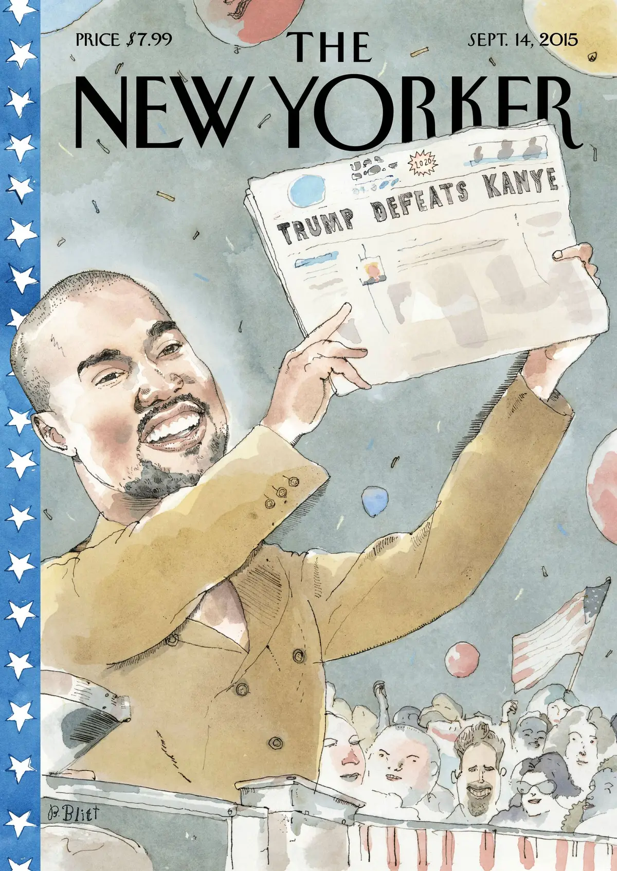 Обложка The New Yorker, 14 сентября 2015: Взгляд в 2020-й, художник Барри Блитт