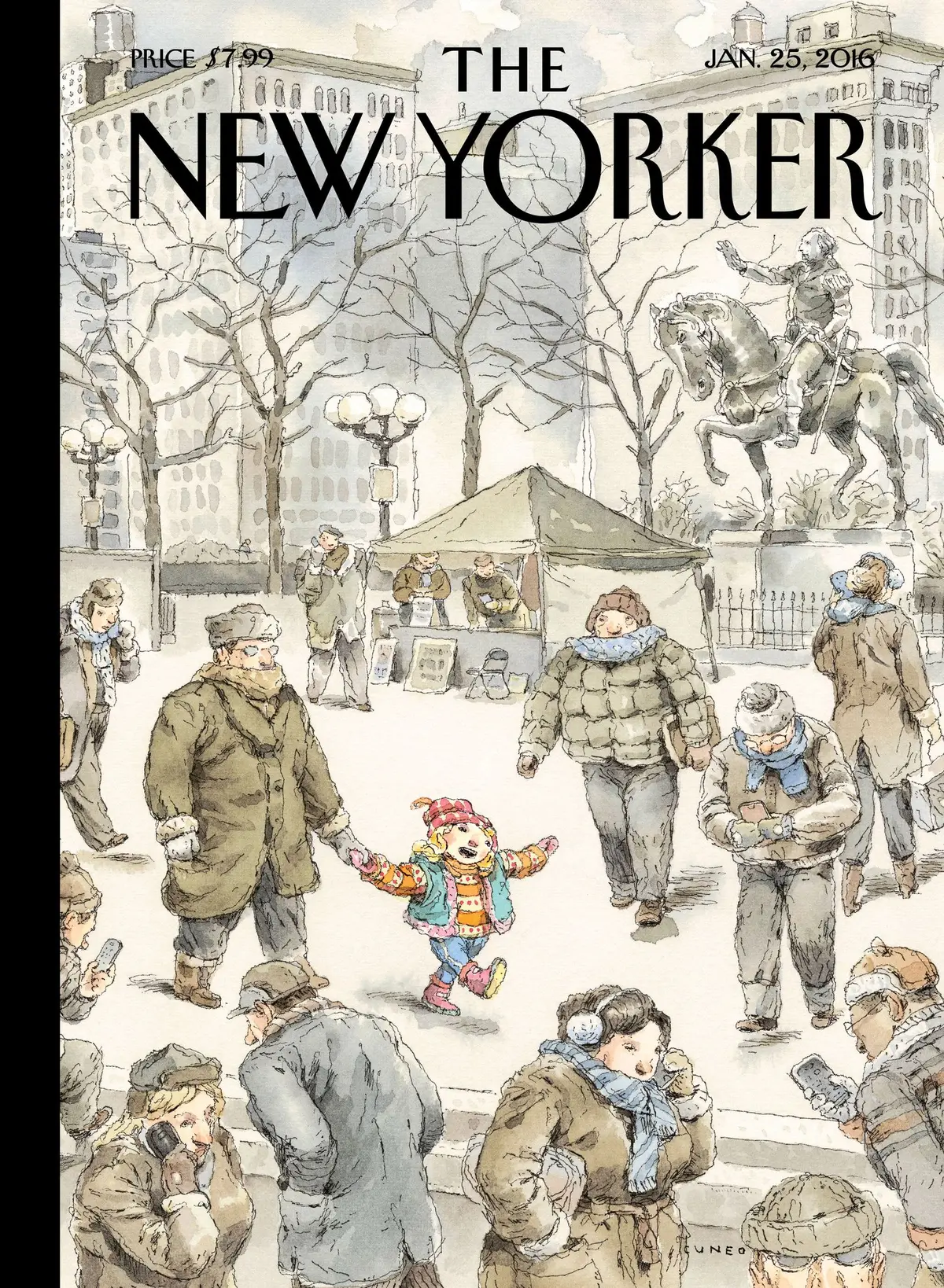 Обложка The New Yorker, 25 января 2016: Зимняя радость, художник Джон Кунео