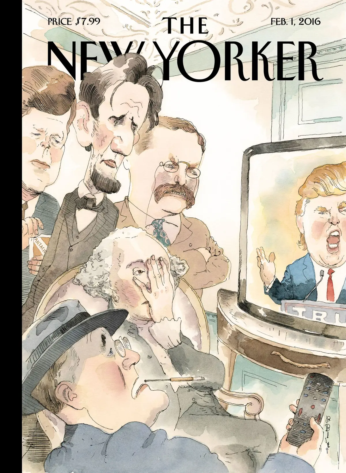 Обложка The New Yorker, 1 февраля 2016: Плохой приём, художник Барри Блитт