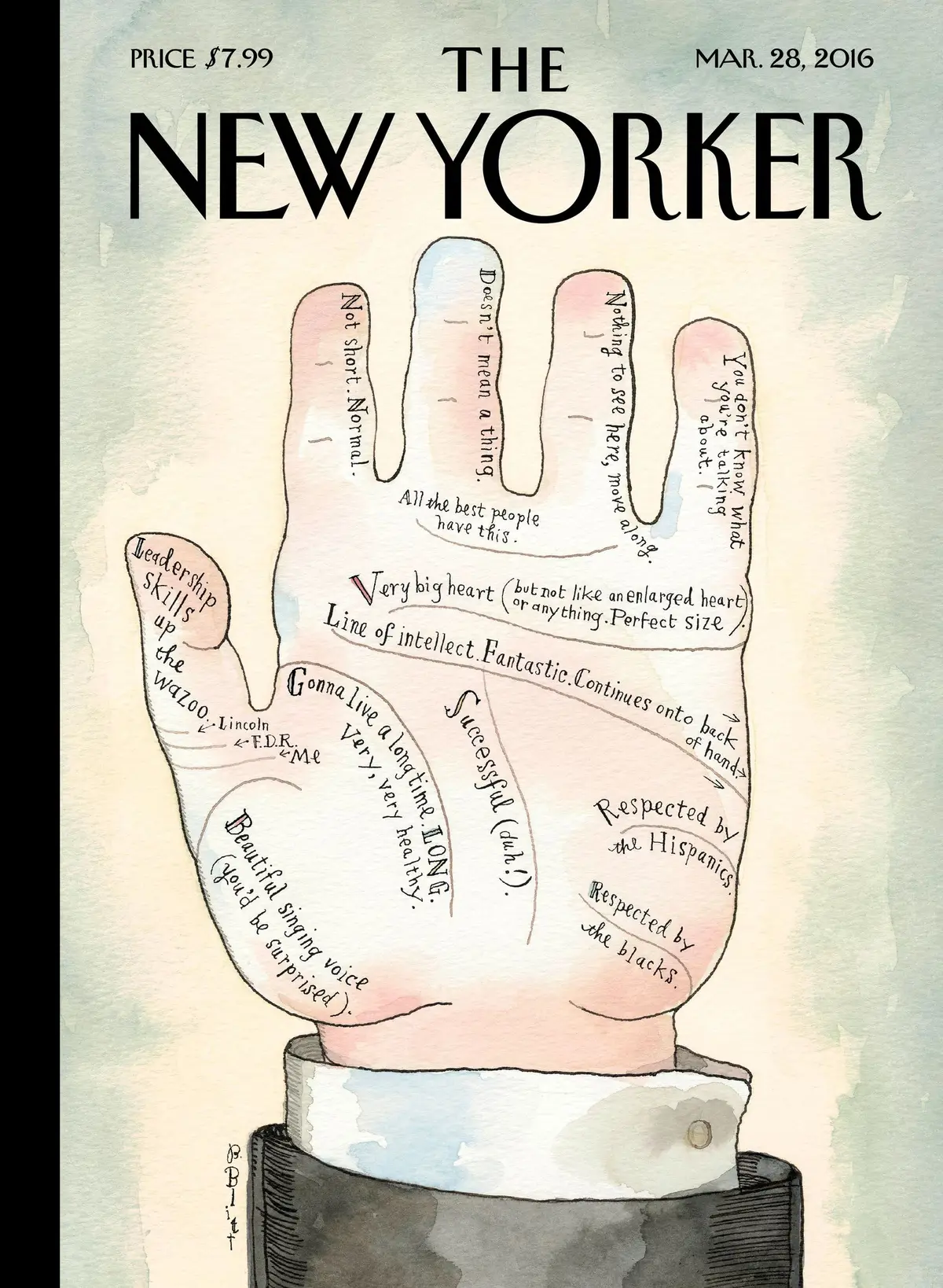 Обложка The New Yorker, 28 марта 2016: Игра на понижение, художник Барри Блитт