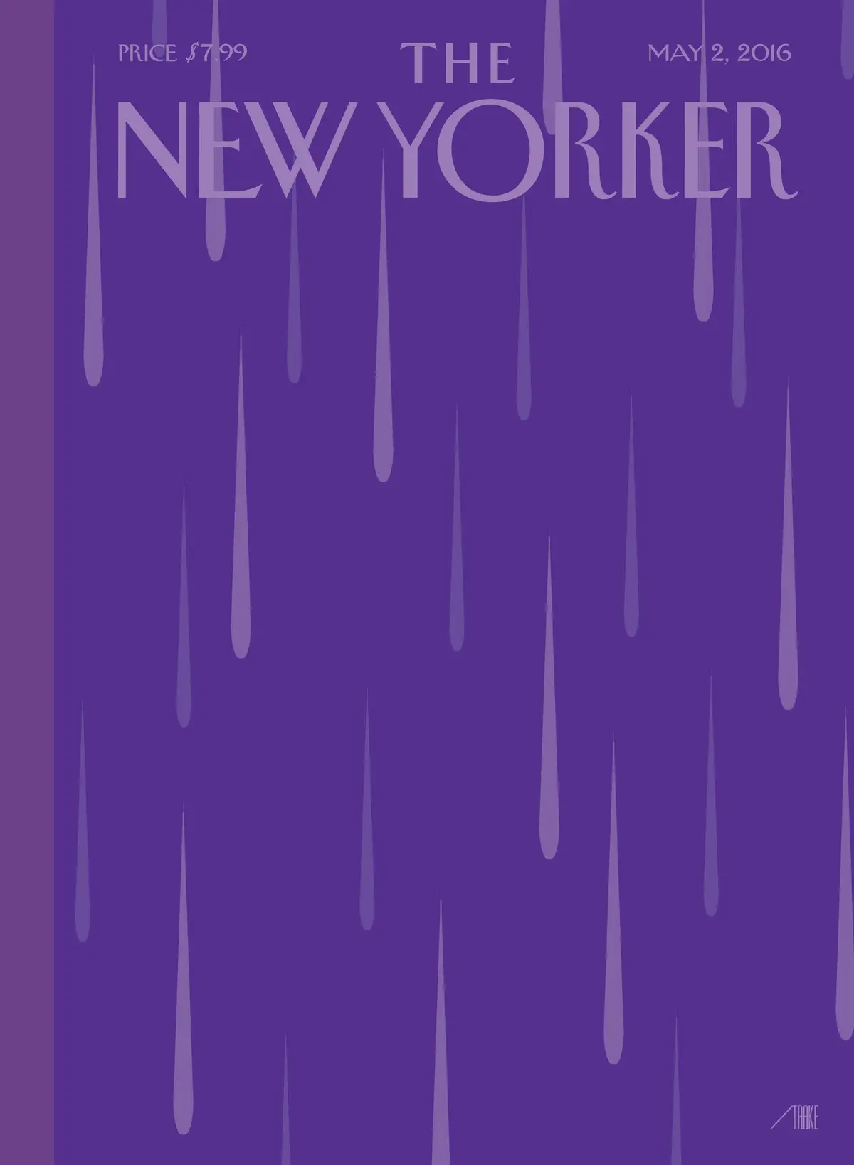 Обложка The New Yorker, 2 мая 2016: Пурпурный дождь, художник Боб Стейк