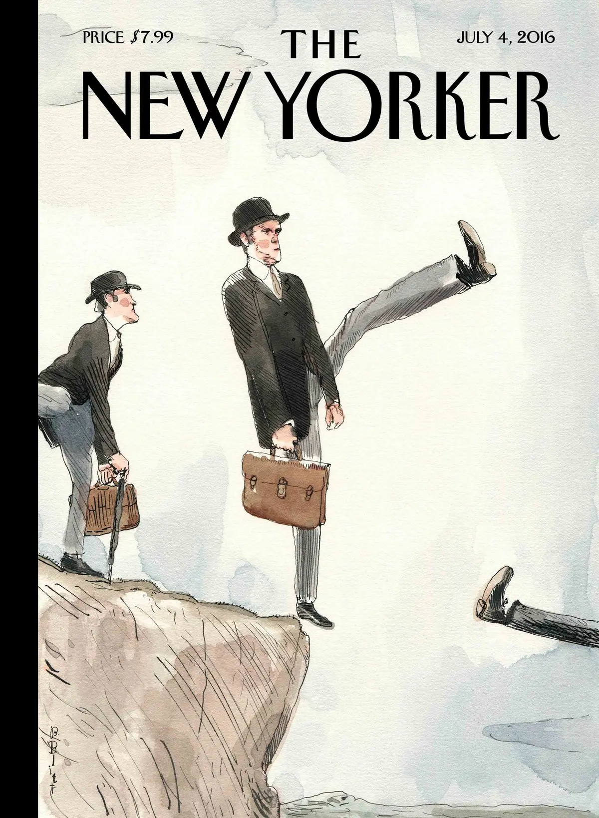 Обложка The New Yorker, 4 июля 2016: Глупая походка с обрыва, художник Барри Блитт
