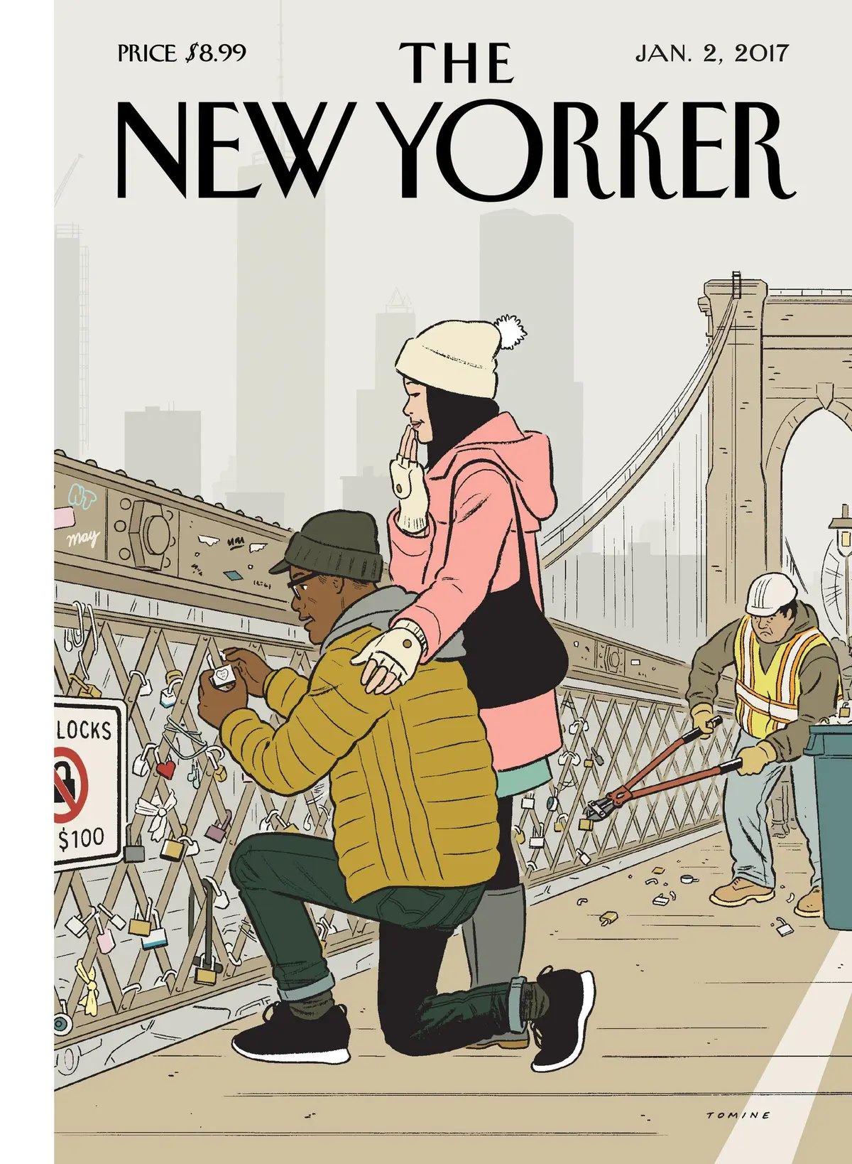 Обложка The New Yorker, 2 января 2017: Замки любви, художник Эдриан Томине
