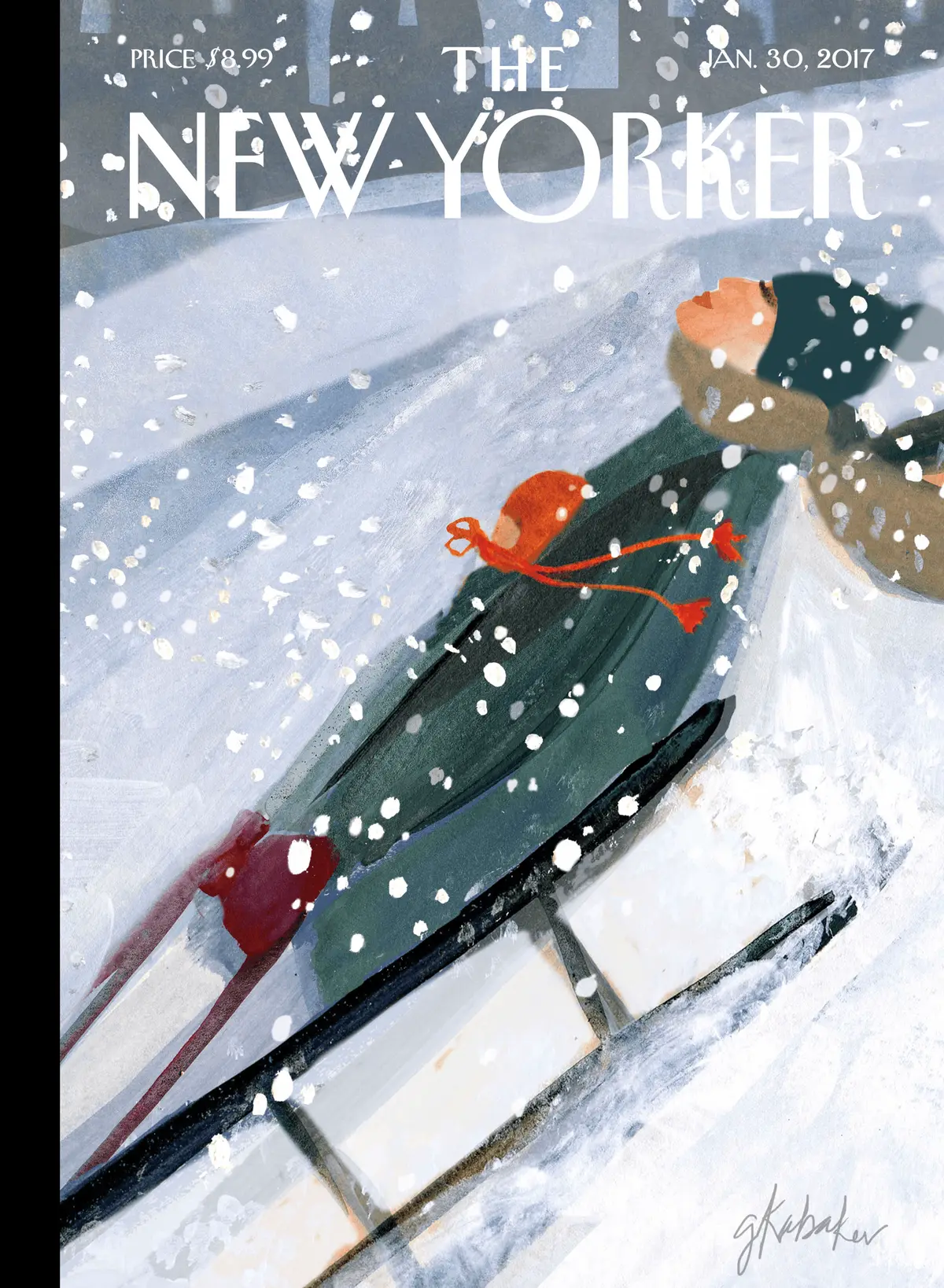 Обложка The New Yorker, 30 января 2017: Гонщики на спуске, художник Гейл Кабакер