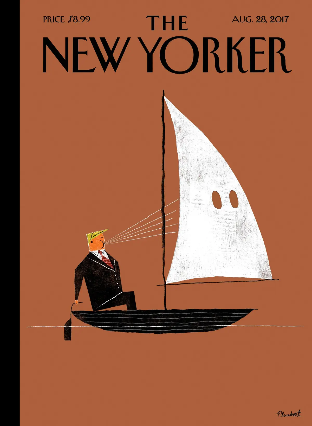 Обложка The New Yorker, 28 августа 2017: Хвастун, художник Дэвид Планкерт