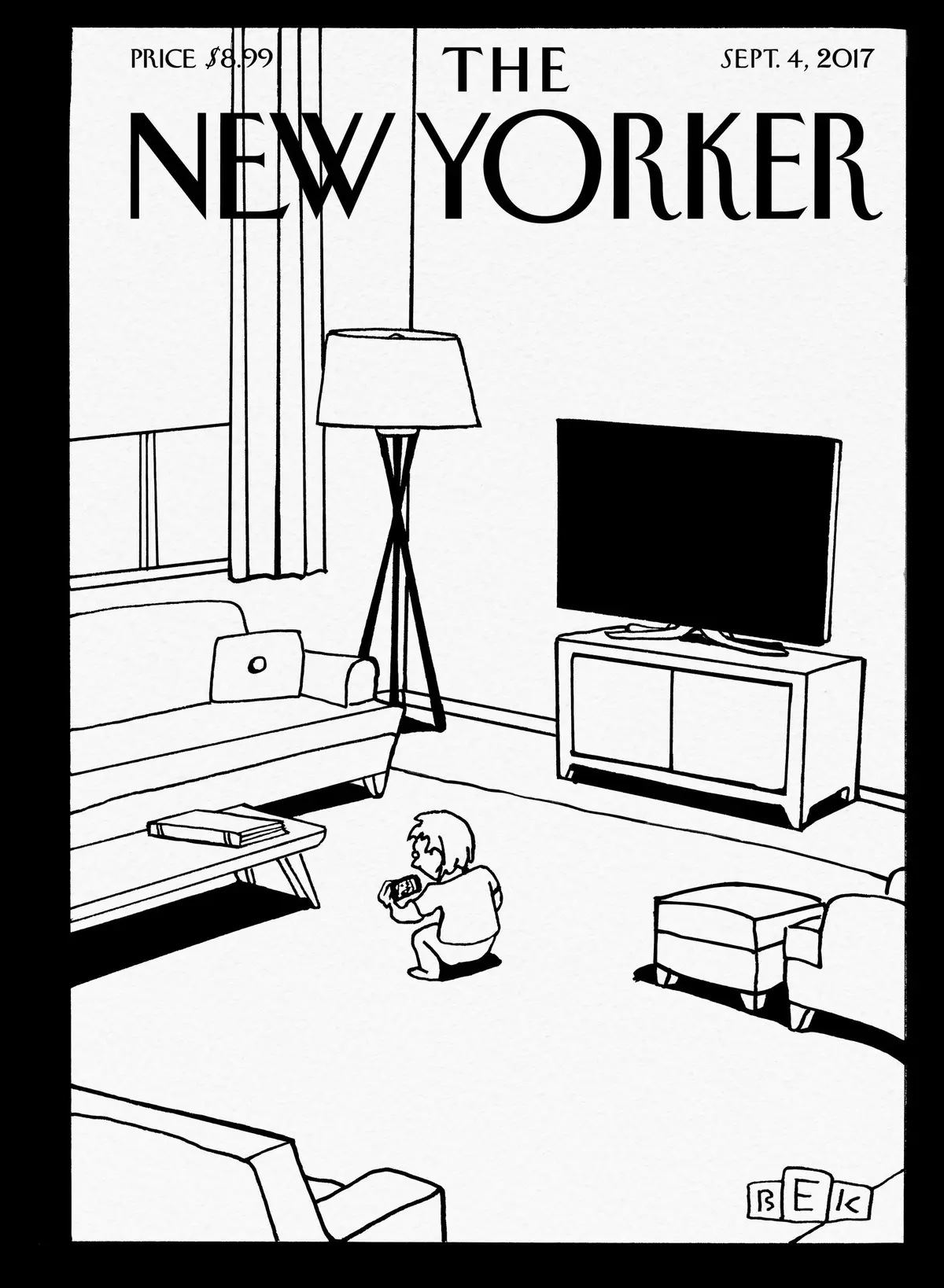 Обложка The New Yorker, 4 сентября 2017: Экранное время, художник Брюс Эрик Каплан