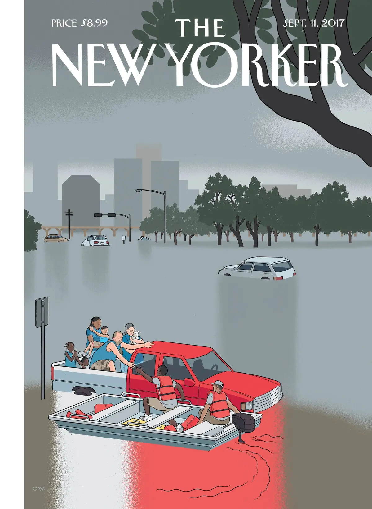 Обложка The New Yorker, 11 сентября 2017: Ураган «Харви», художник Крис Уэр