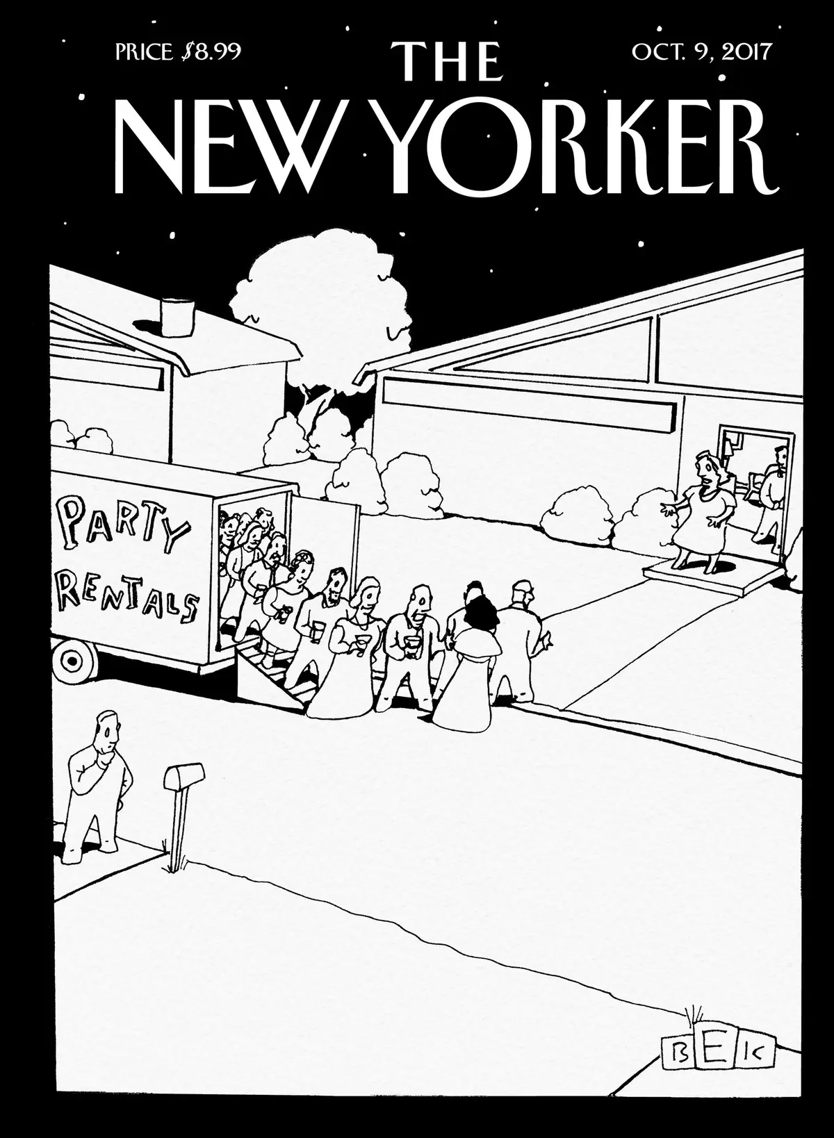 Обложка The New Yorker, 9 октября 2017: Прокат для вечеринок, художник Брюс Эрик Каплан