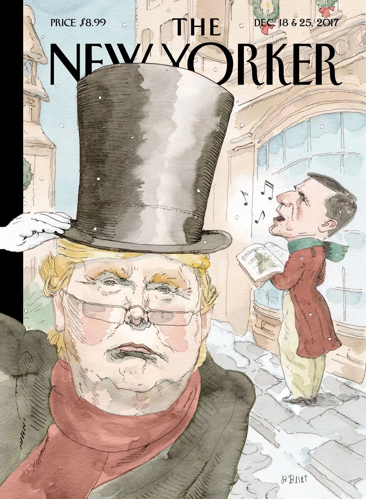 Обложка The New Yorker, 18 декабря 2017: Рождественская песнь, художник Барри Блитт