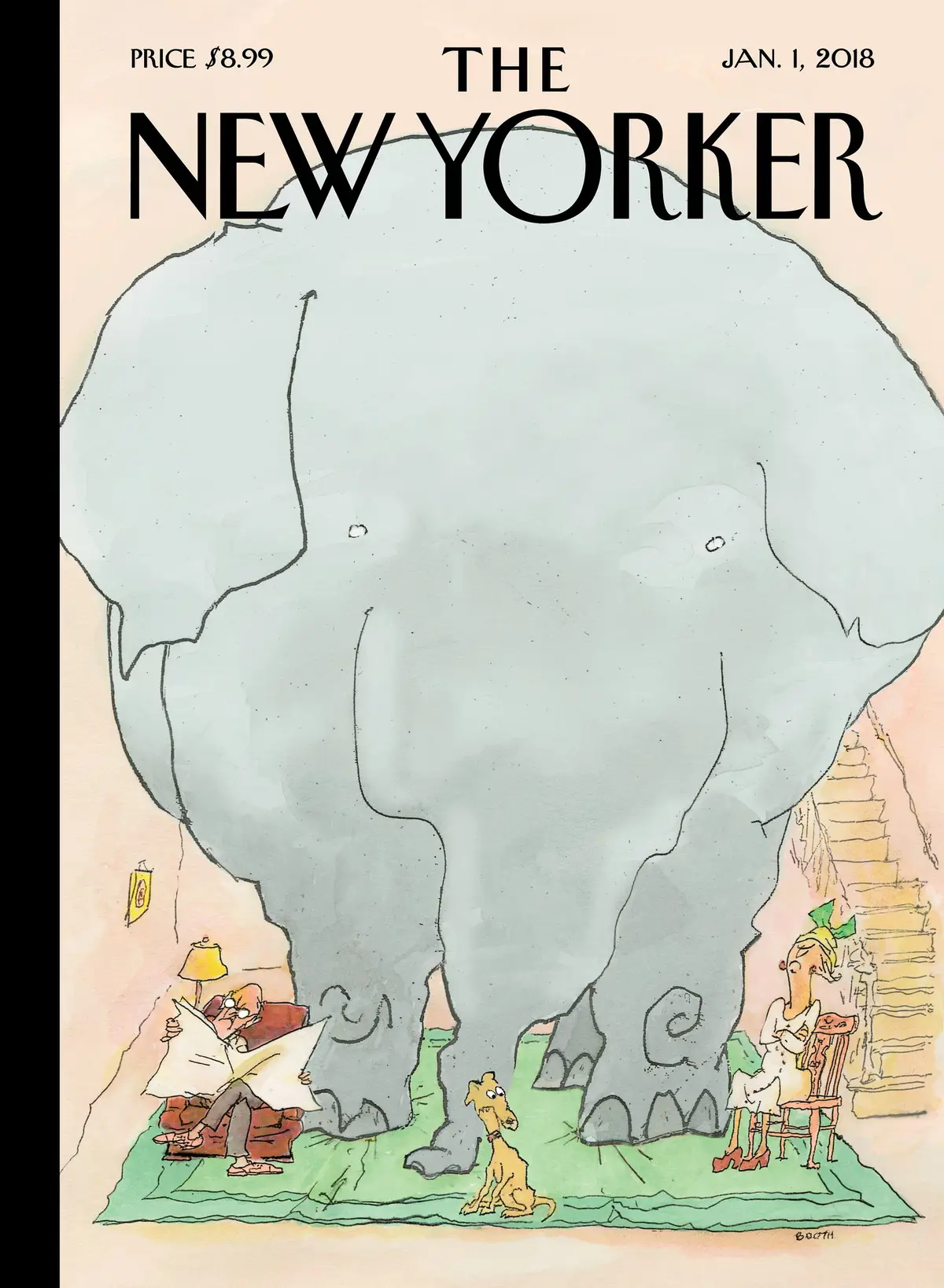 Обложка The New Yorker, 1 января 2018: В тесноте, художник Джордж Бут