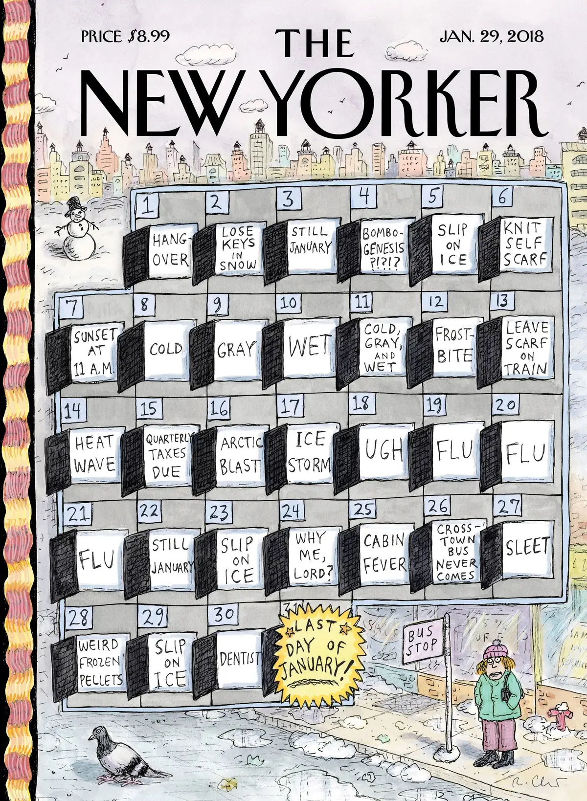 Обложка The New Yorker, 29 января 2018: Самый жестокий месяц, художник Роз Част