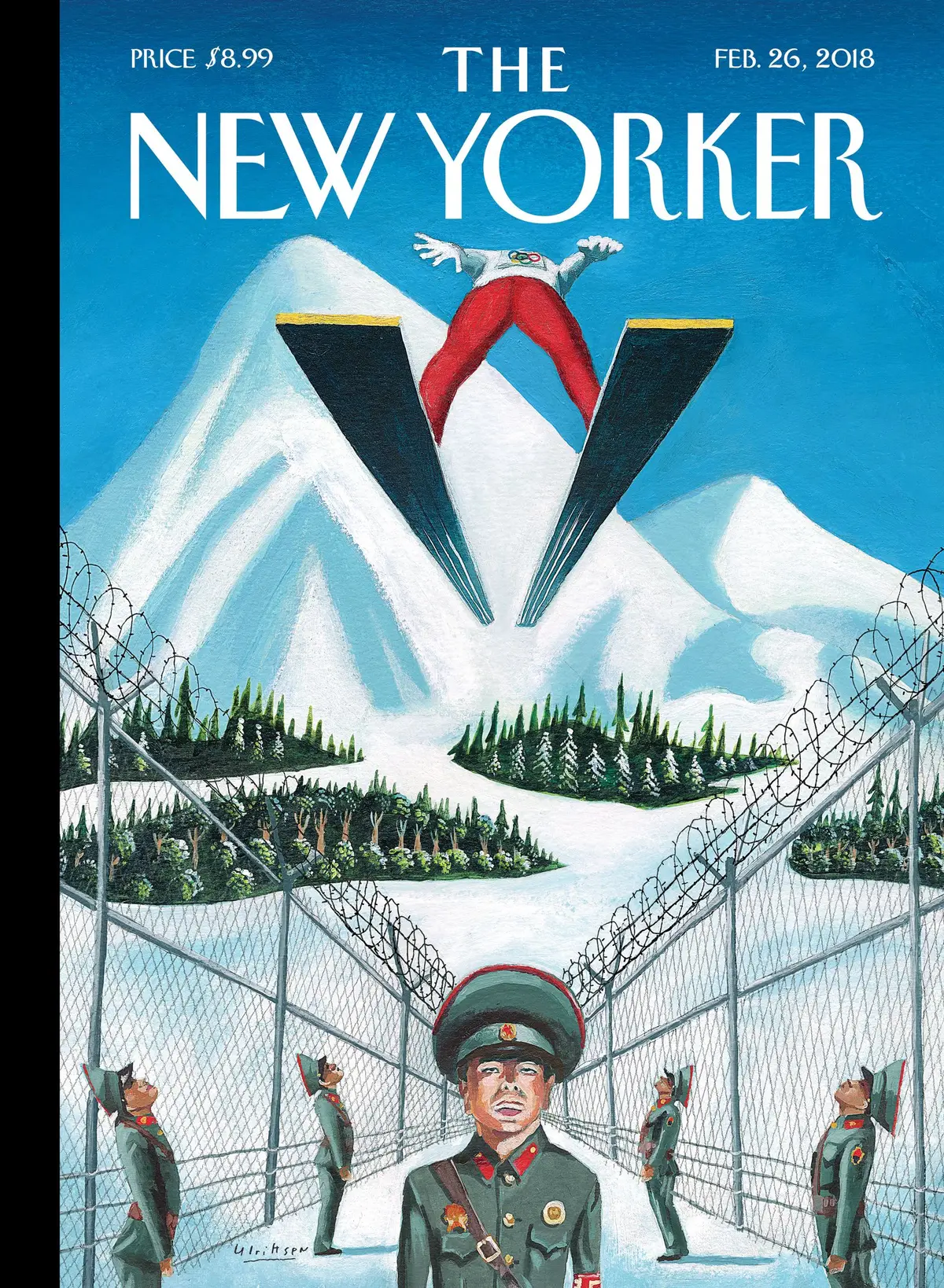 Обложка The New Yorker, 26 февраля 2018: Скользкие склоны, художник Марк Ульриксен