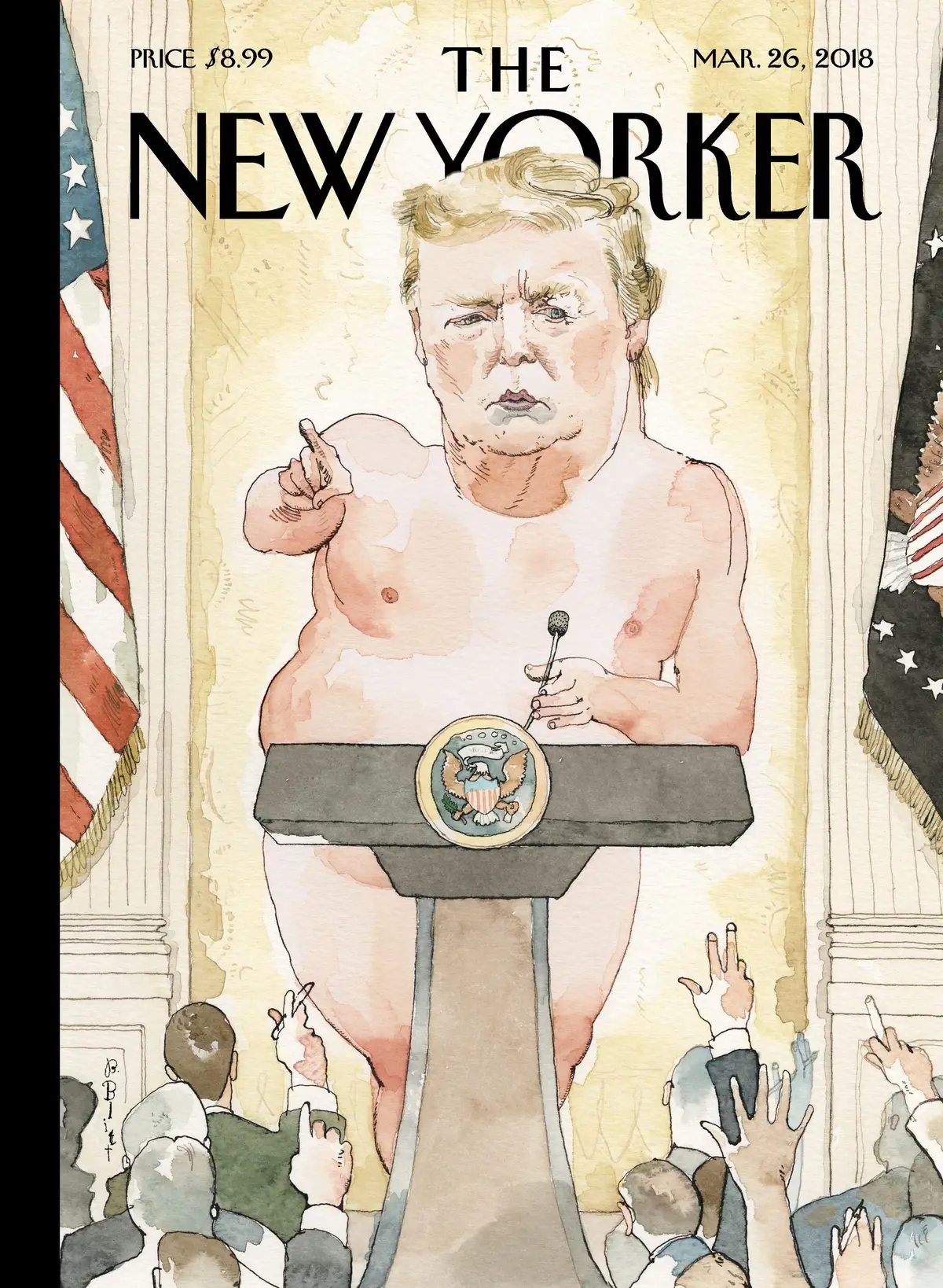 Обложка The New Yorker, 26 марта 2018: Разоблачённый, художник Барри Блитт