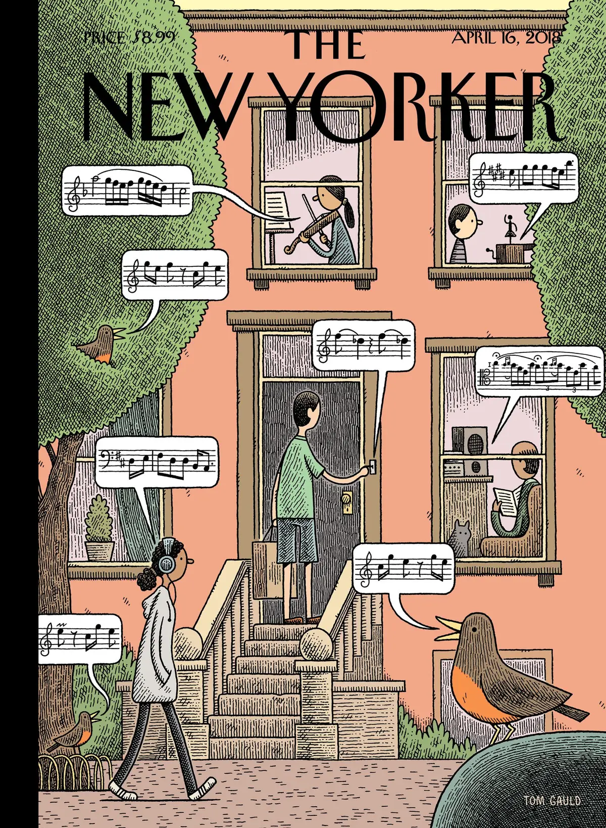 Обложка The New Yorker, 16 апреля 2018: Саундтрек весны, художник Том Голд