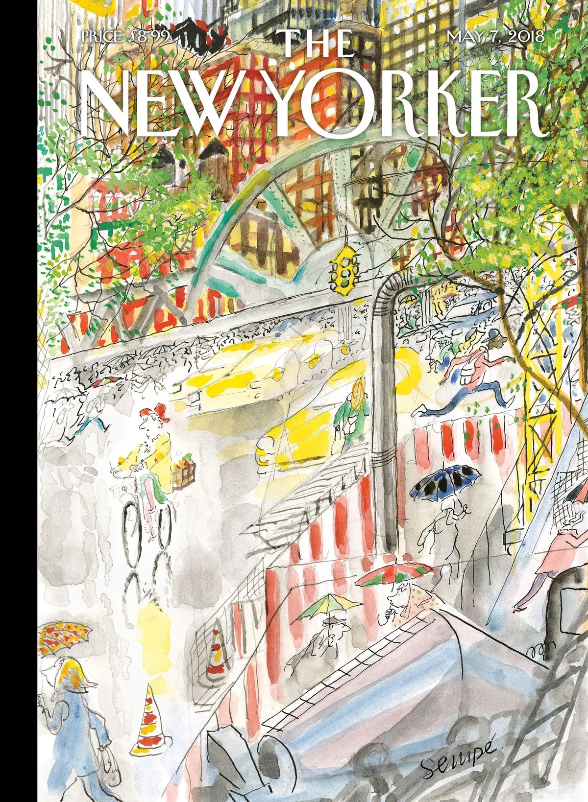 Обложка The New Yorker, 7 мая 2018: На велосипеде под дождём, художник Жан-Жак Сампе