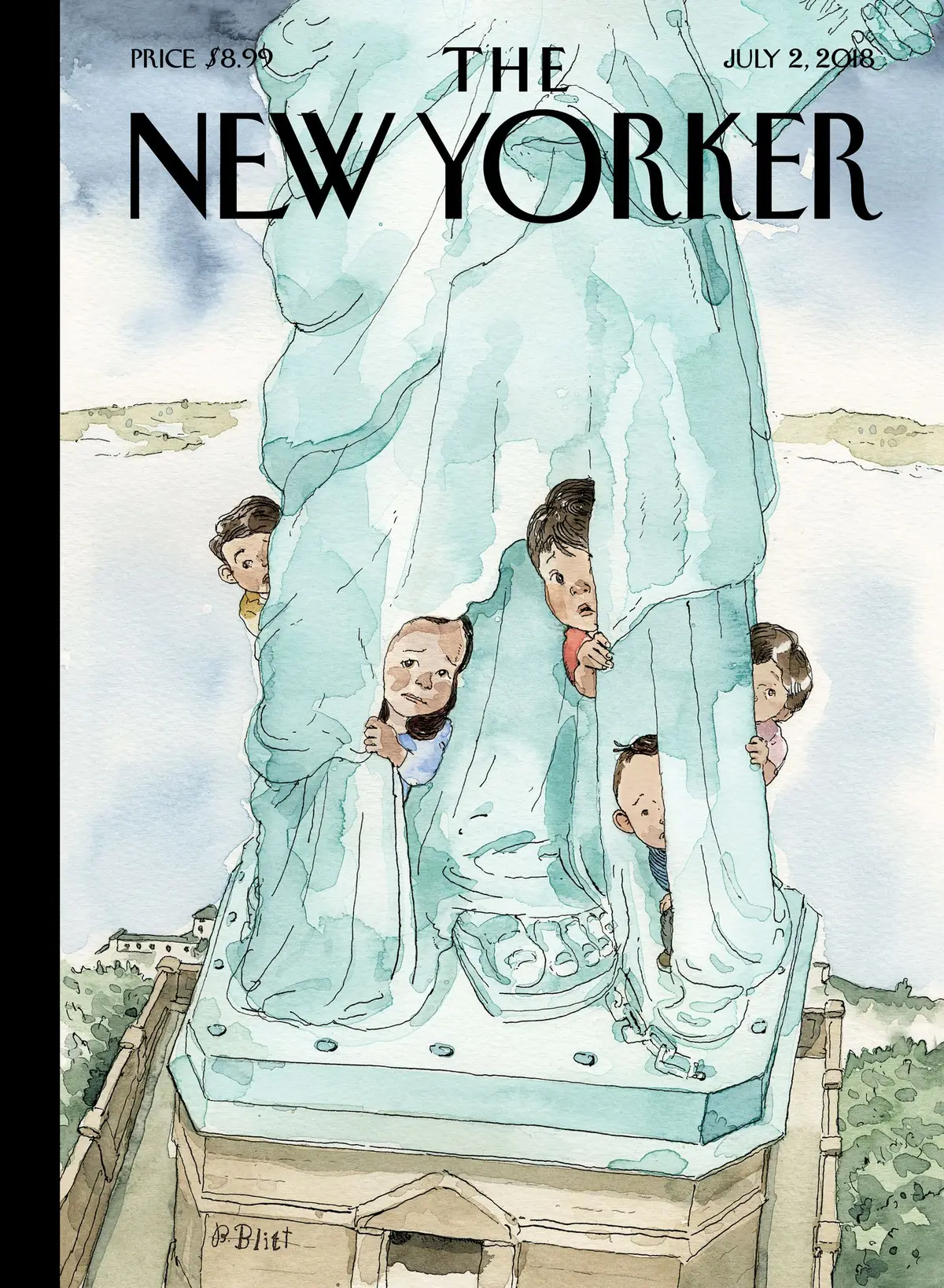 Обложка The New Yorker, 2 июля 2018: Жаждущие дышать свободно, художник Барри Блитт
