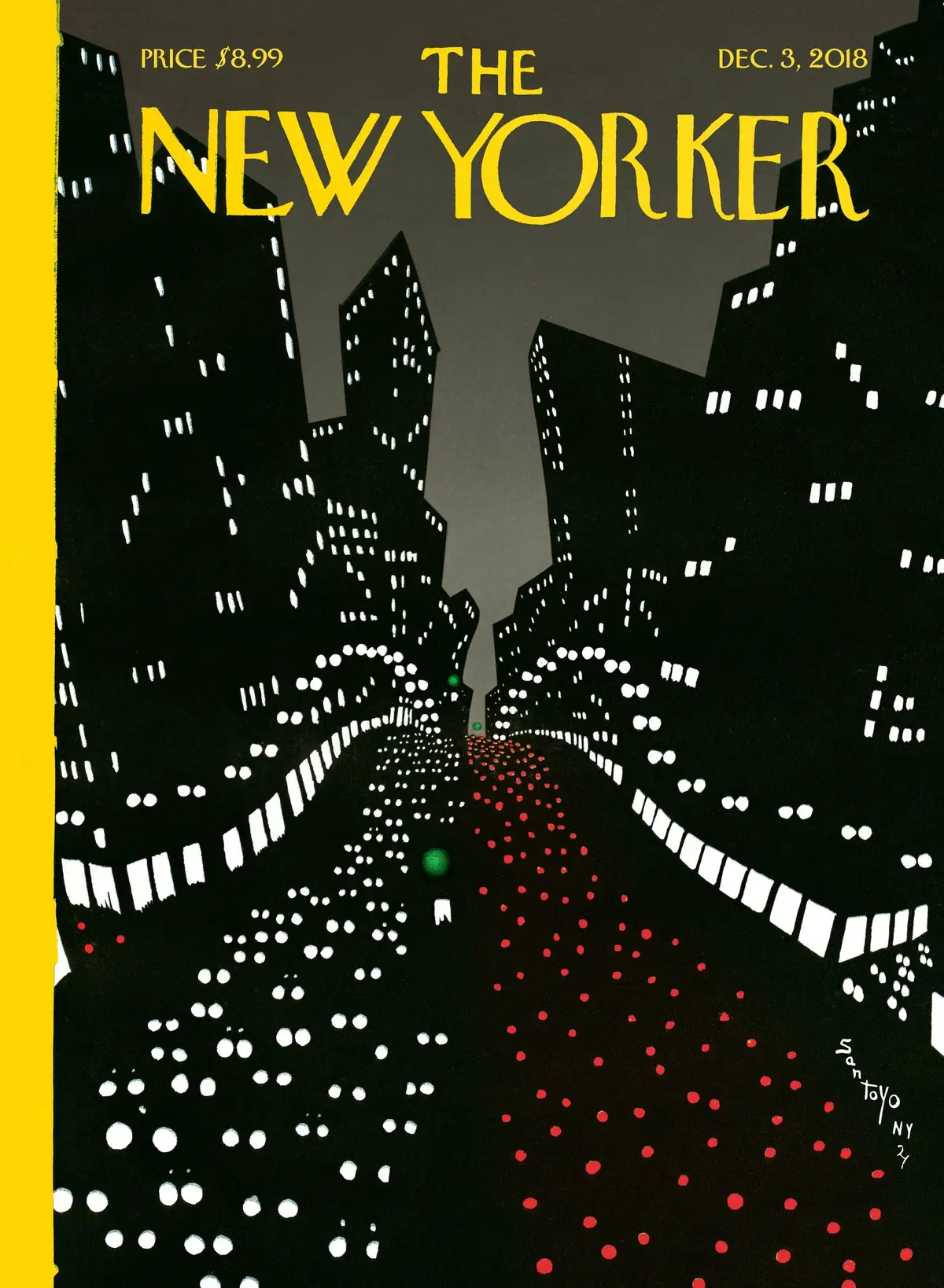 Обложка The New Yorker, 3 декабря 2018: Нью-Йорк зажигает огни, художник Матиас Сантойо