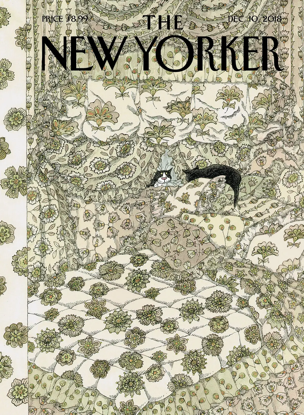 Обложка The New Yorker, 10 декабря 2018: Кошачья страсть, художник Эдвард Гори