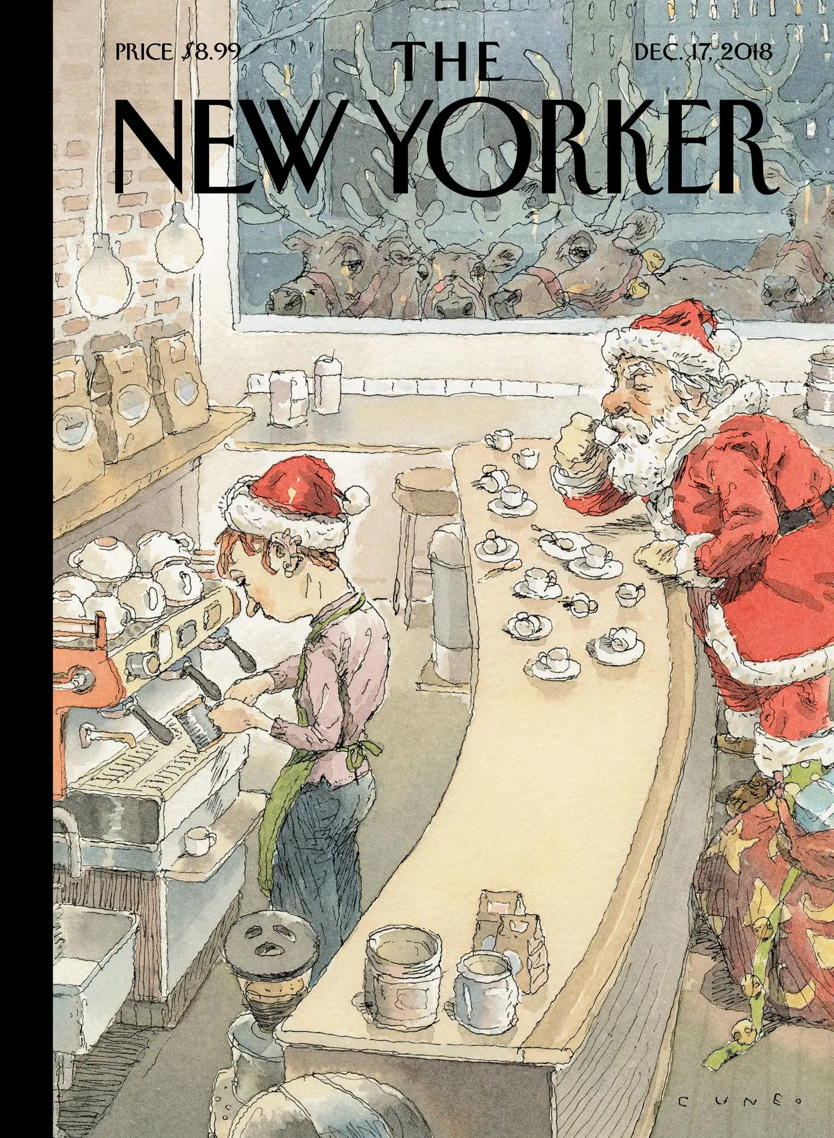 Обложка The New Yorker, 17 декабря 2018: Маленькие помощники Санты, художник Джон Кунео
