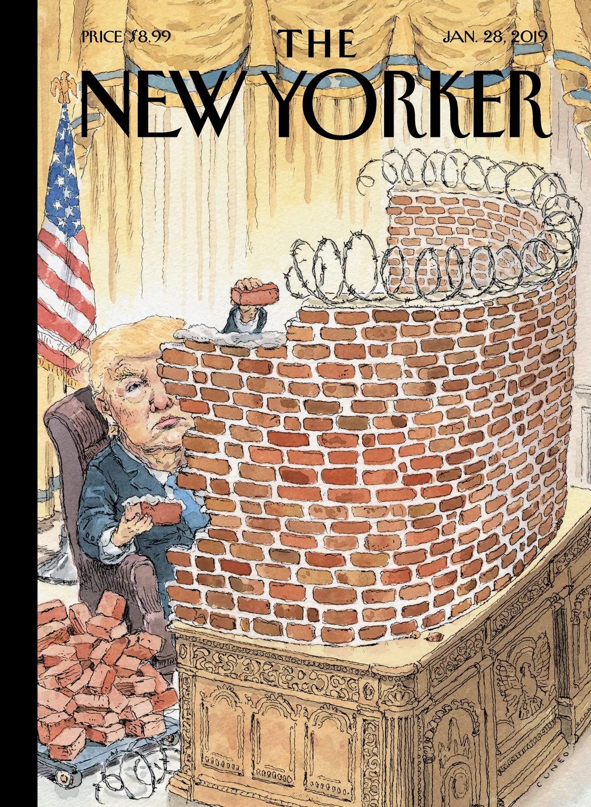 Обложка The New Yorker, 28 января 2019: За стеной, художник Джон Кунео