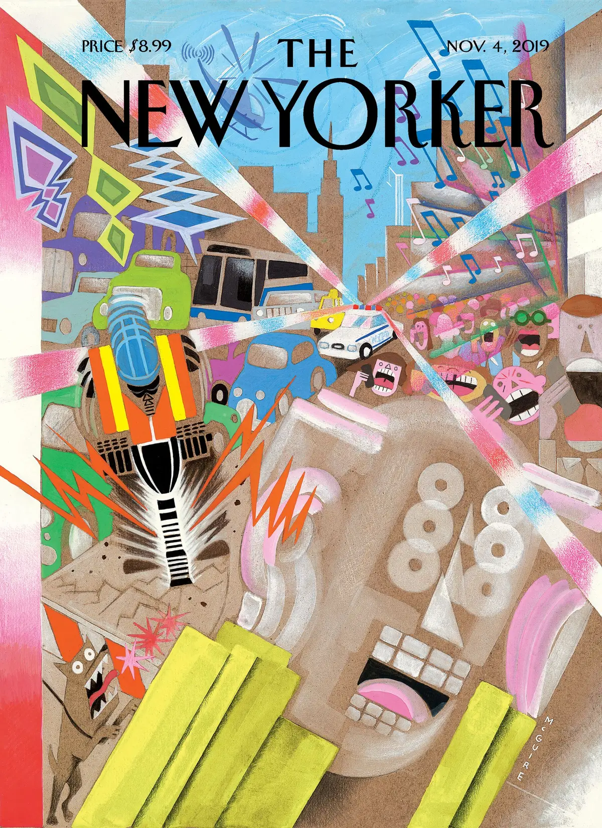 Обложка The New Yorker, 4 ноября 2019: Шумный Нью-Йорк, художник Ричард Макгуайр