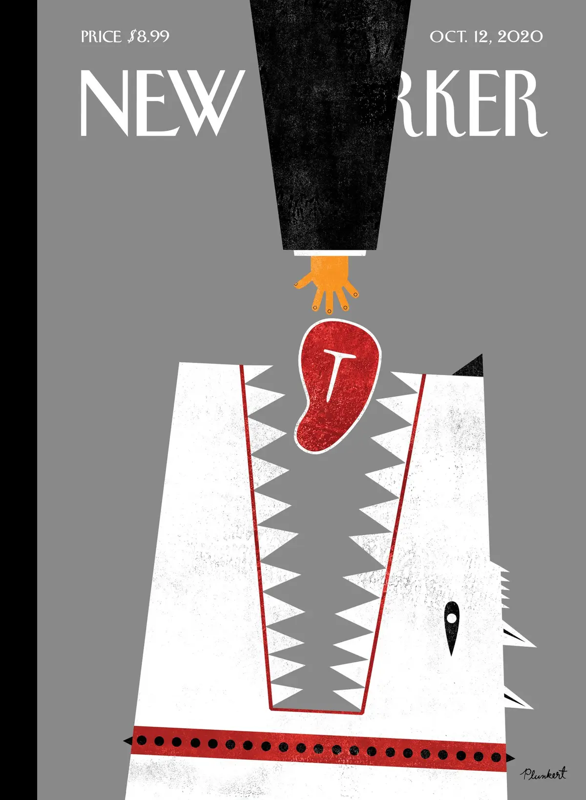 Обложка The New Yorker, 12 октября 2020: Красное мясо, художник Дэвид Планкерт