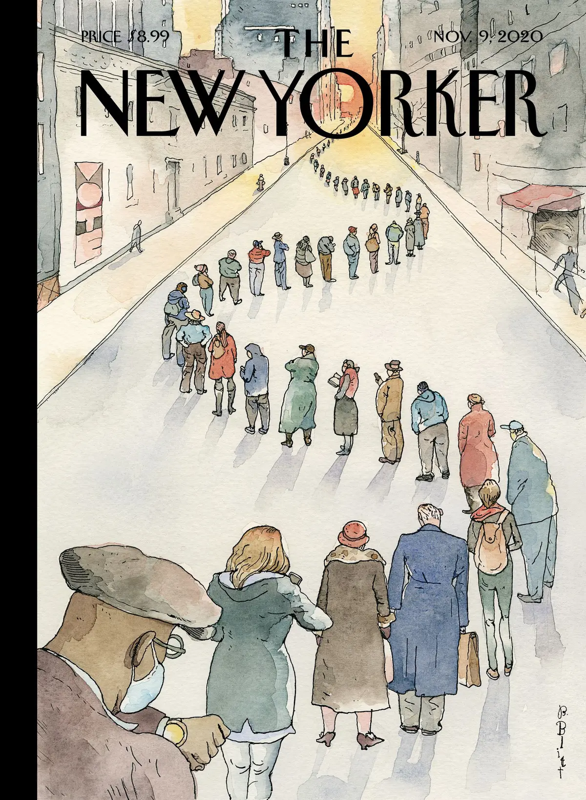 Обложка The New Yorker, 9 ноября 2020: Америка в очереди, художник Барри Блитт