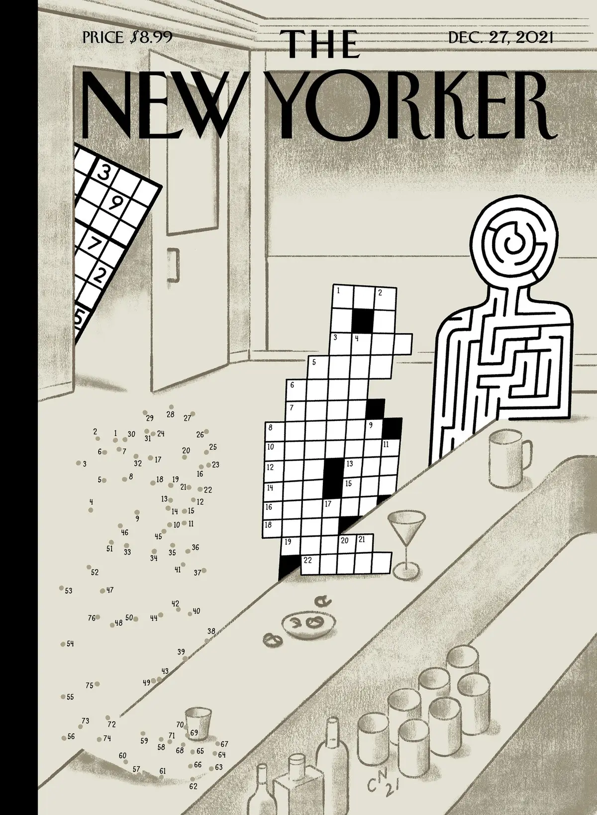 Обложка The New Yorker, 27 декабря 2021: Дайте подсказку, художник Кристоф Ниман
