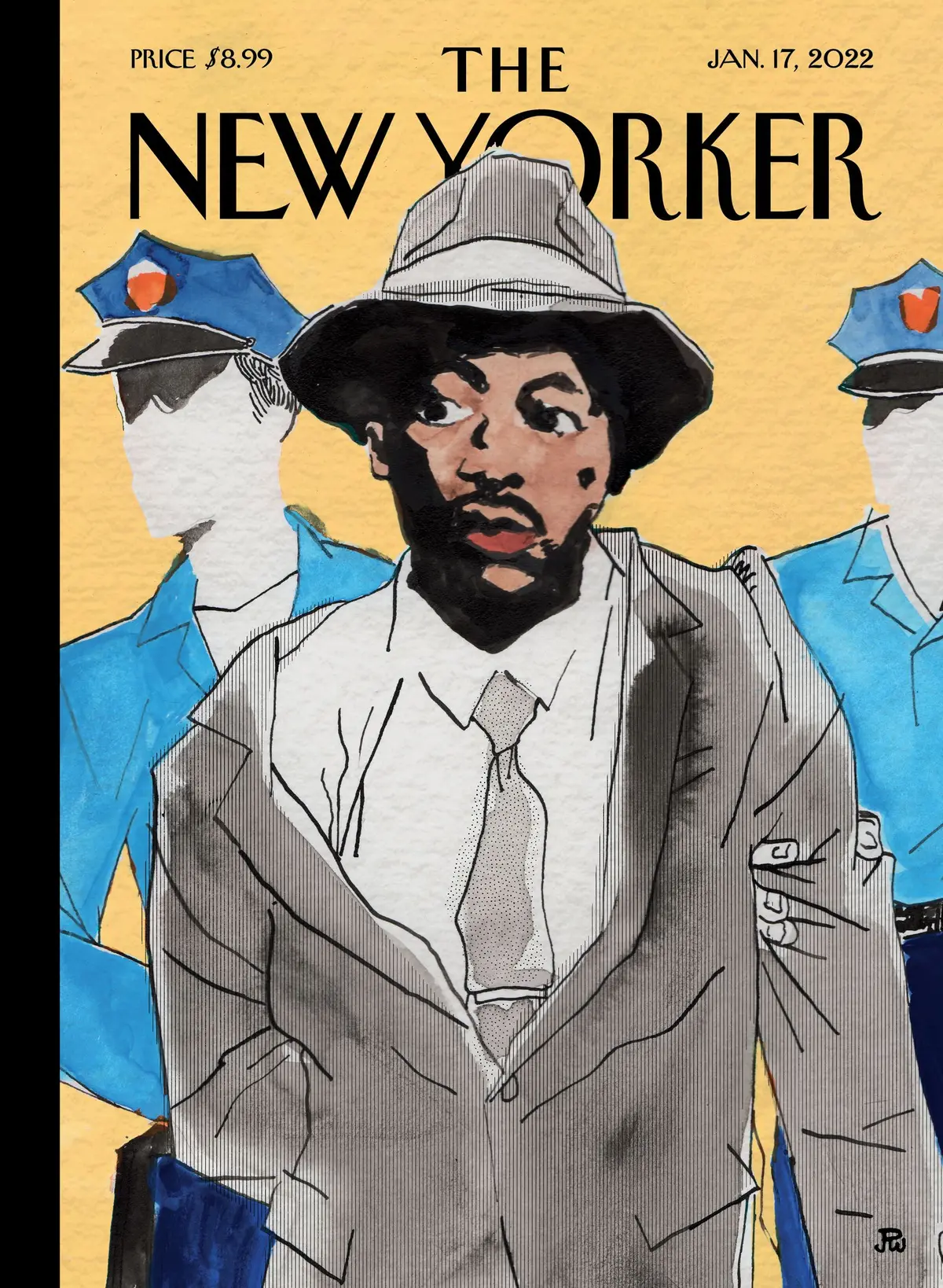 Обложка The New Yorker, 17 января 2022: Кинг арестован за бродяжничество, 1958, художник Рональд Уимберли