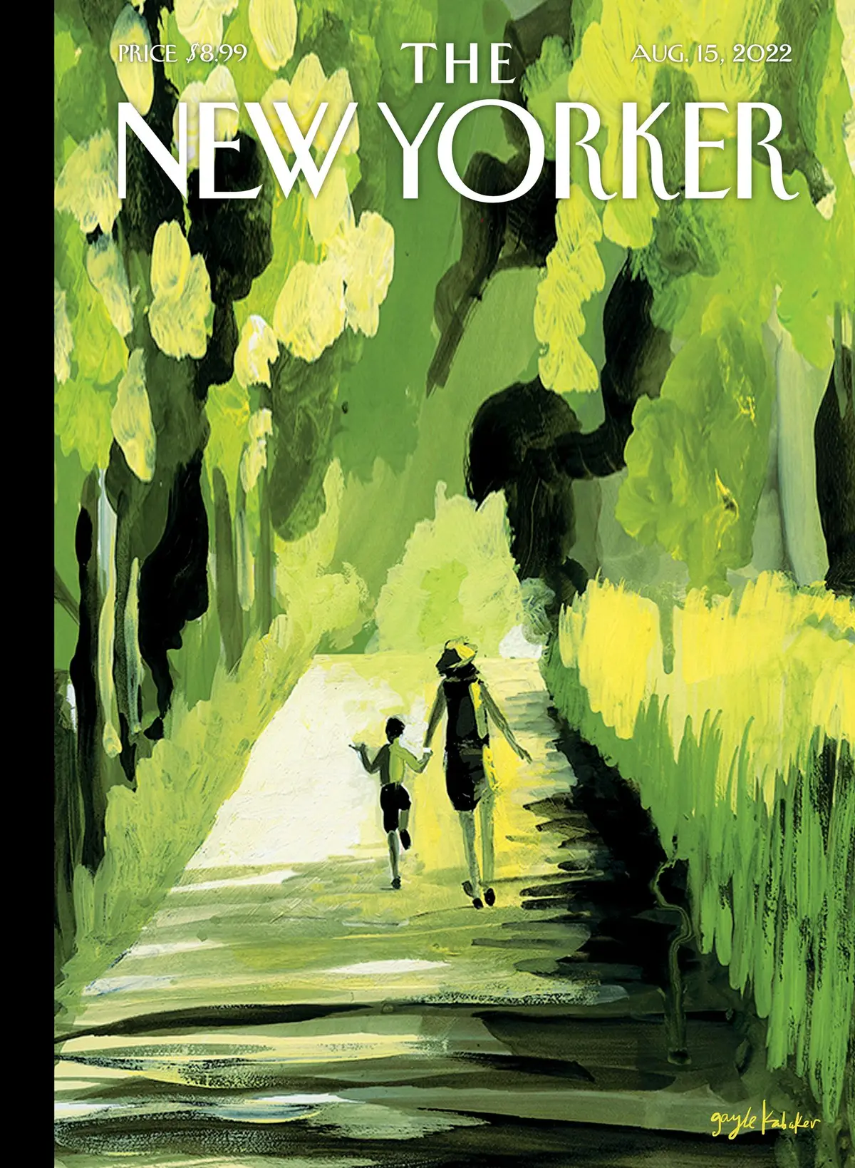 Обложка The New Yorker, 15 августа 2022: Летняя прогулка, художник Гейл Кабакер