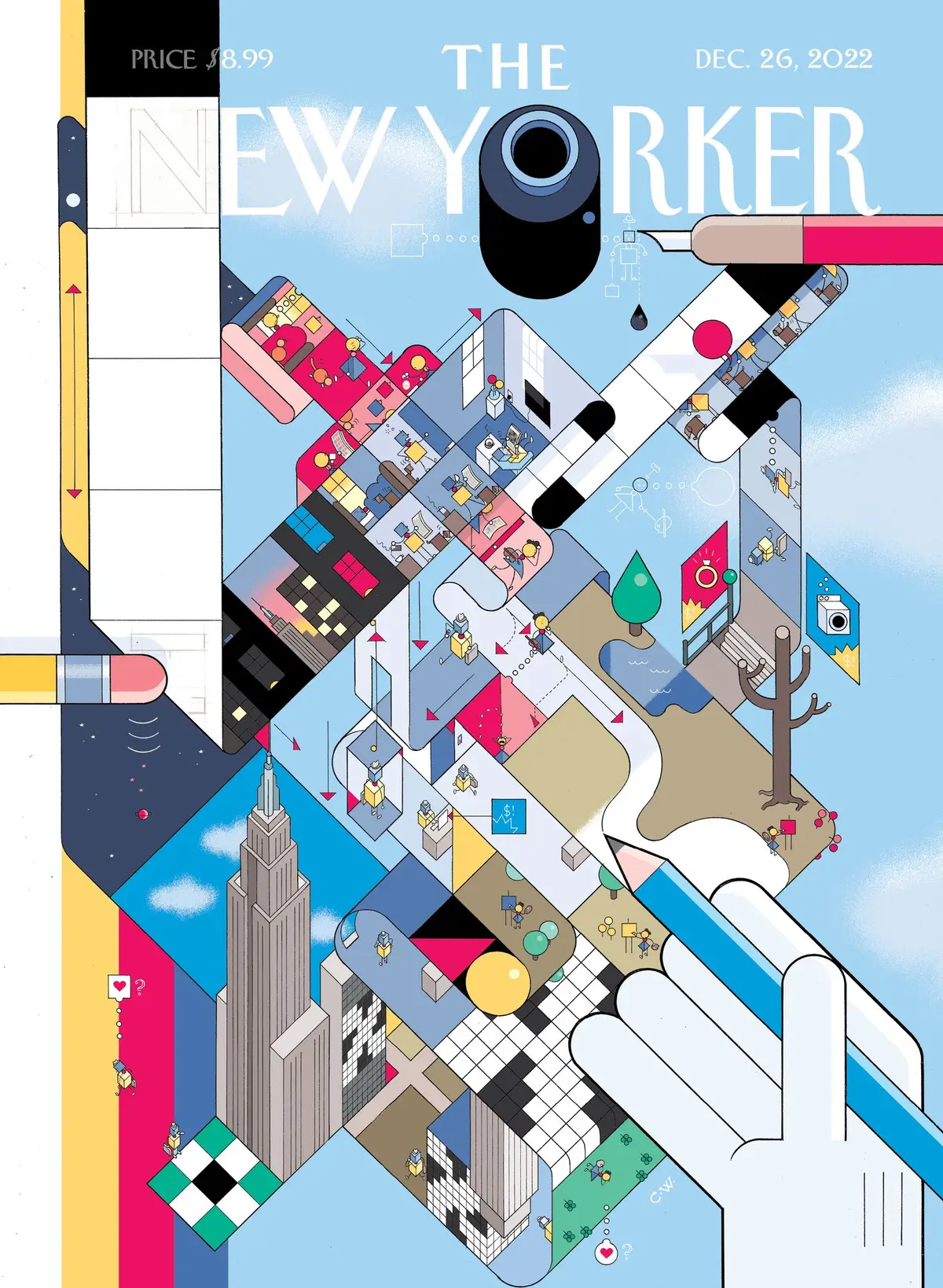 Обложка The New Yorker, 26 декабря 2022: Взлёты и падения, художник Крис Уэр