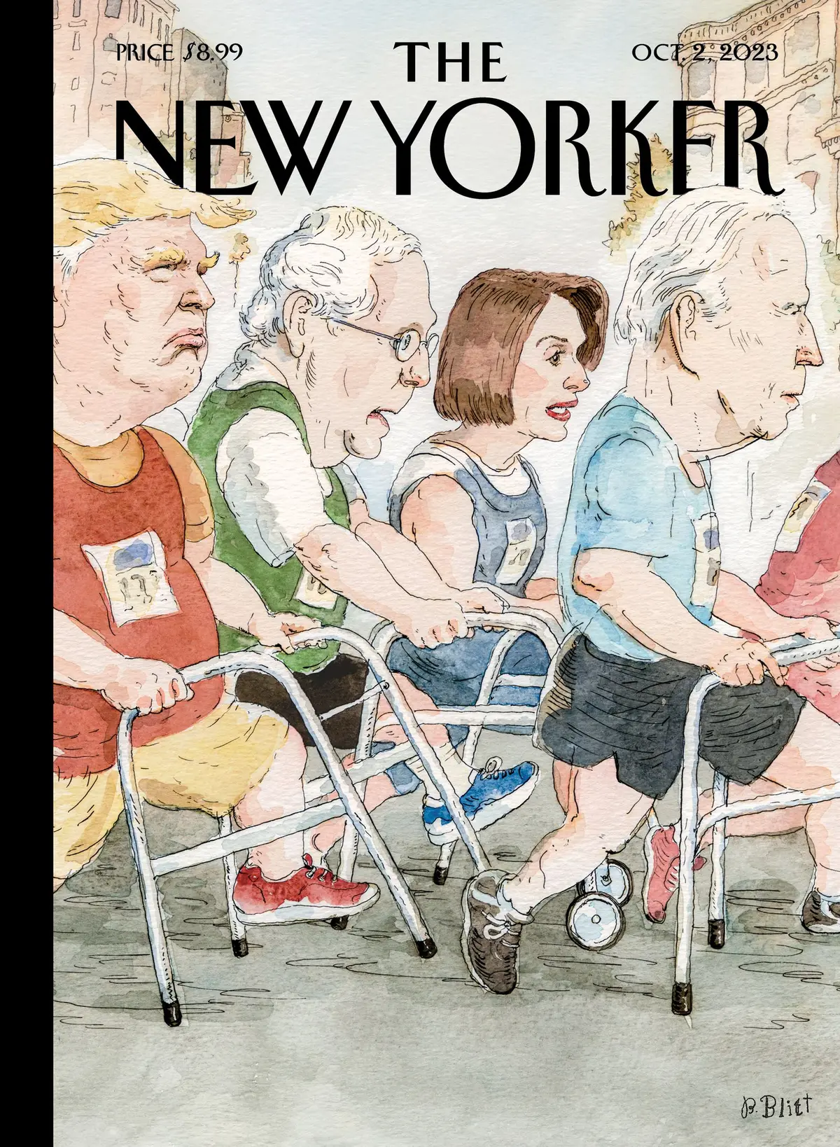 Обложка The New Yorker, 2 октября 2023: Гонка за должность, художник Барри Блитт