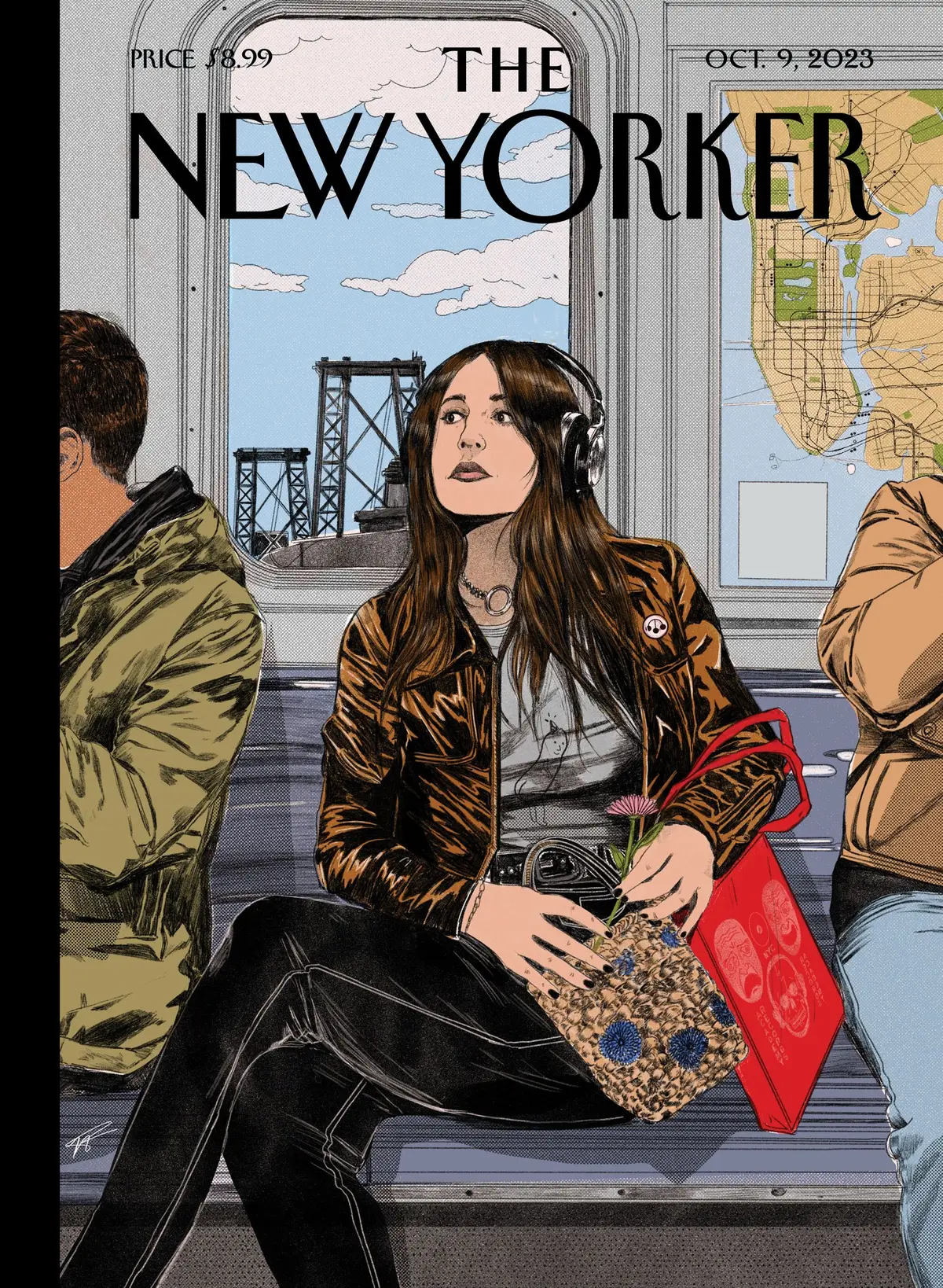 Обложка The New Yorker, 9 октября 2023: В поезде линии M, художник Николь Рифкин
