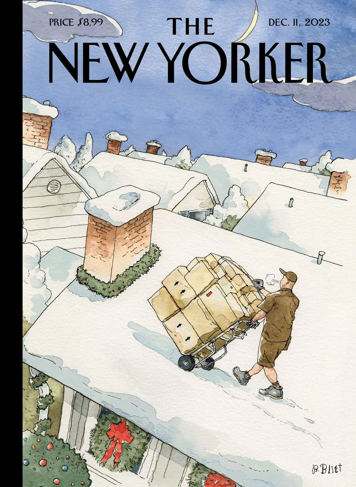 Обложка The New Yorker, 11 декабря 2023: Особая доставка, художник Барри Блитт