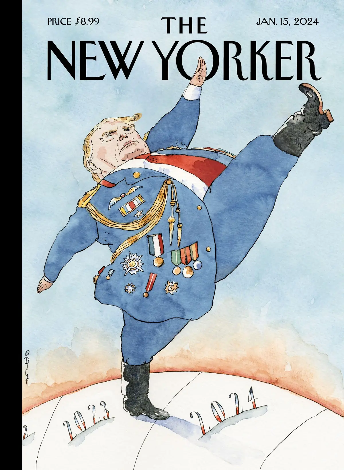 Обложка The New Yorker, 15 января 2024: Назад в будущее, художник Барри Блитт