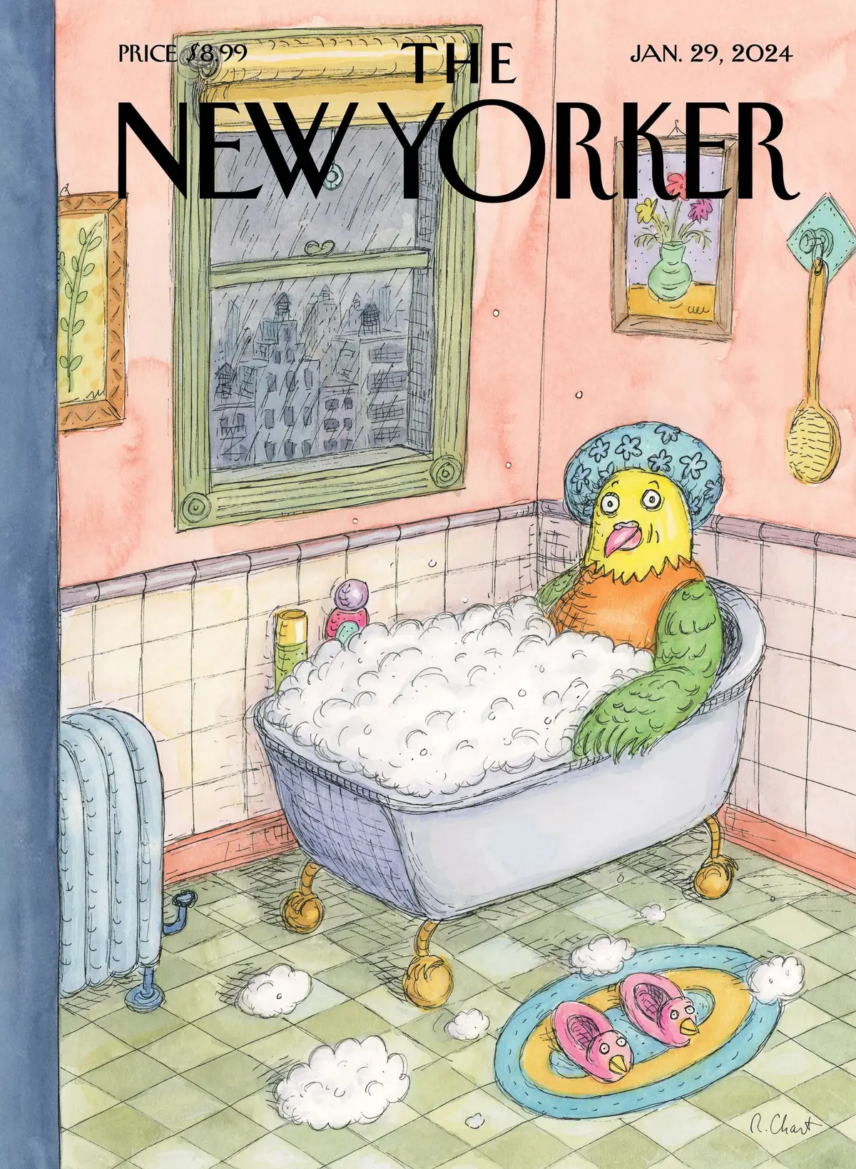 Обложка The New Yorker, 29 января 2024: Птичья купальня, художник Роз Част