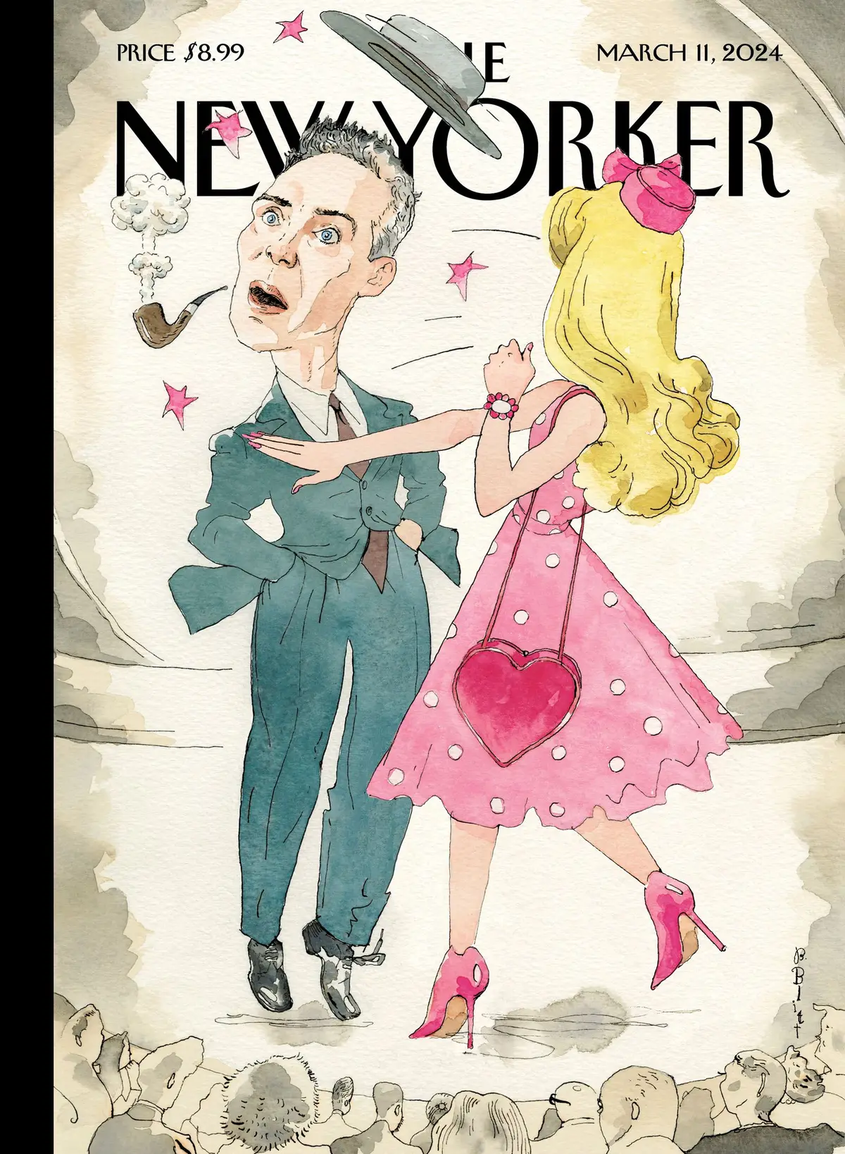 Обложка The New Yorker, 11 марта 2024: Шлёппенгеймер, художник Барри Блитт