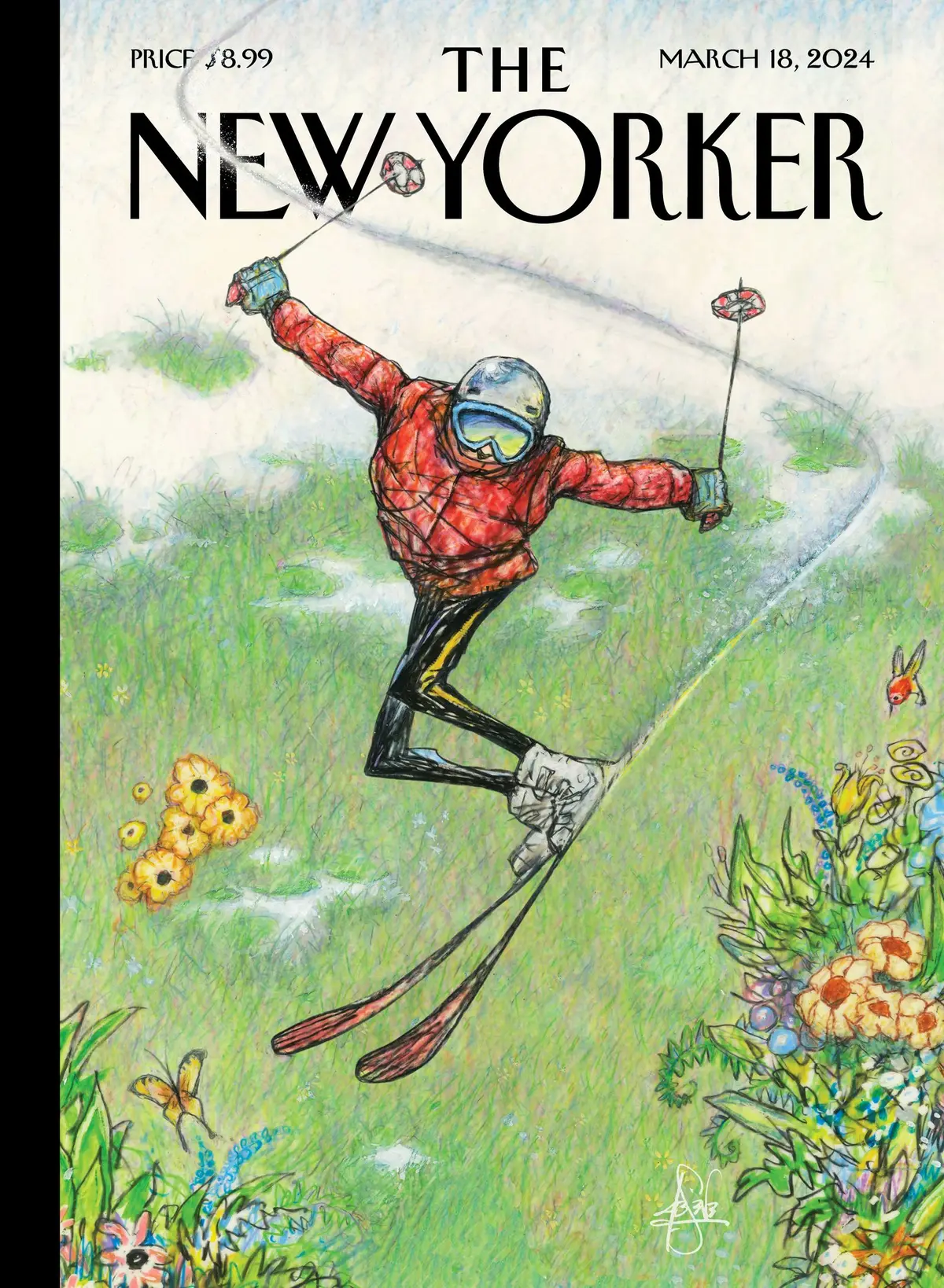 Обложка The New Yorker, 18 марта 2024: Вниз по склону, художник Питер де Сев