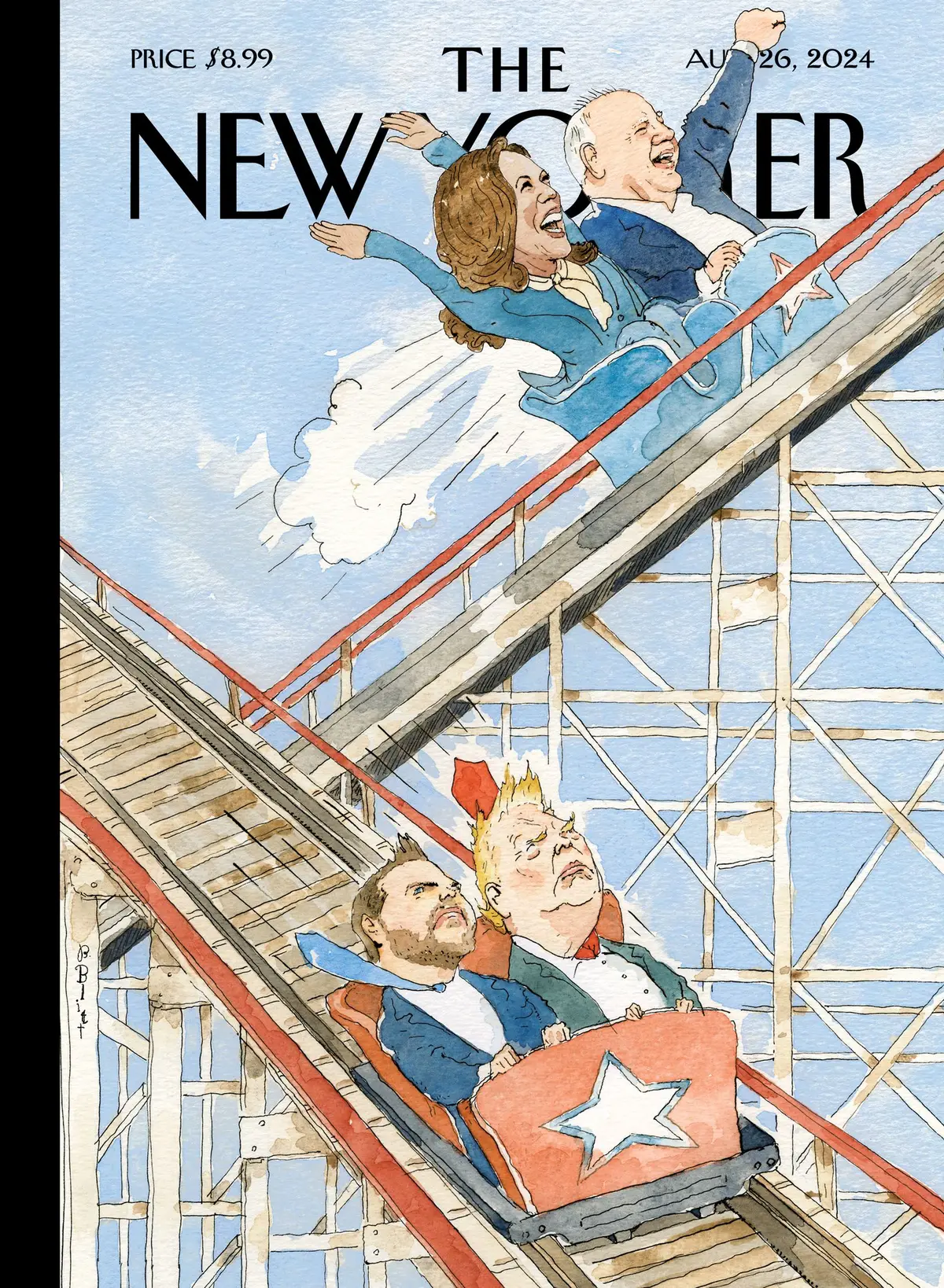 Обложка The New Yorker, 26 августа 2024: Американские горки, художник Барри Блитт