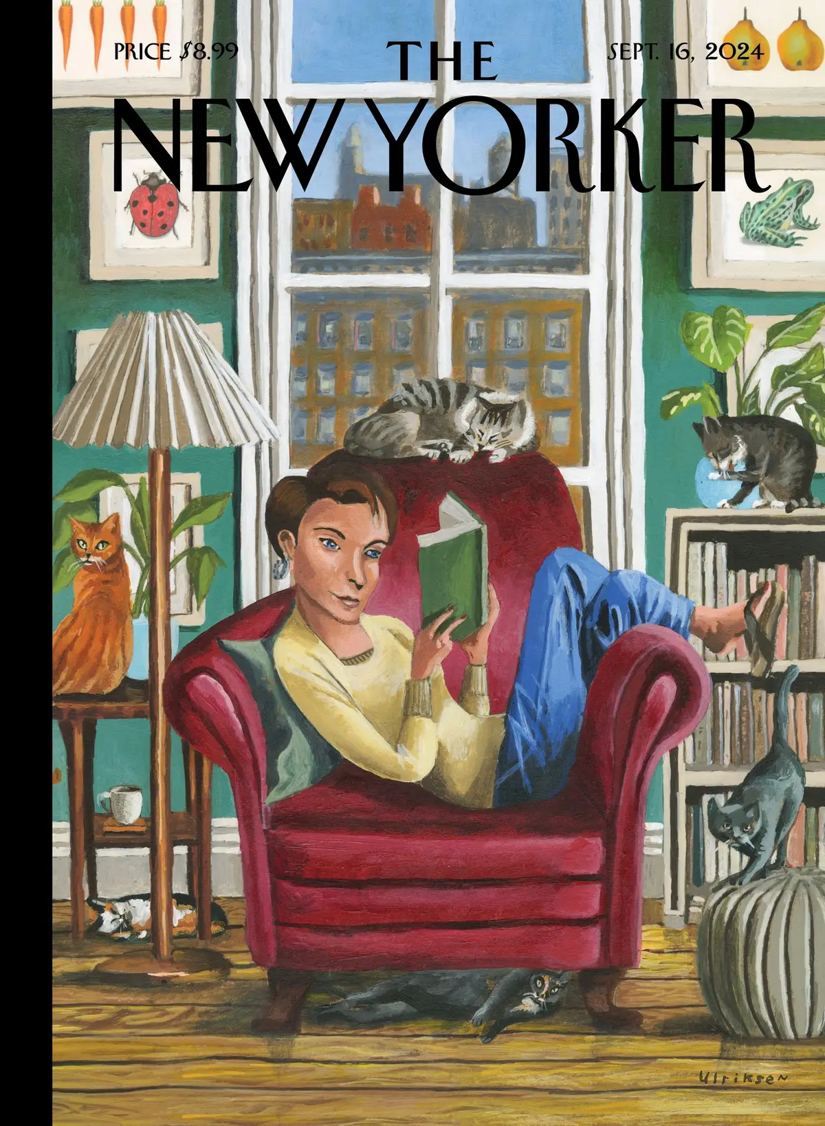 Обложка The New Yorker, 16 сентября 2024: Бездетная кошатница необъяснимо наслаждается жизнью, художник Марк Ульриксен