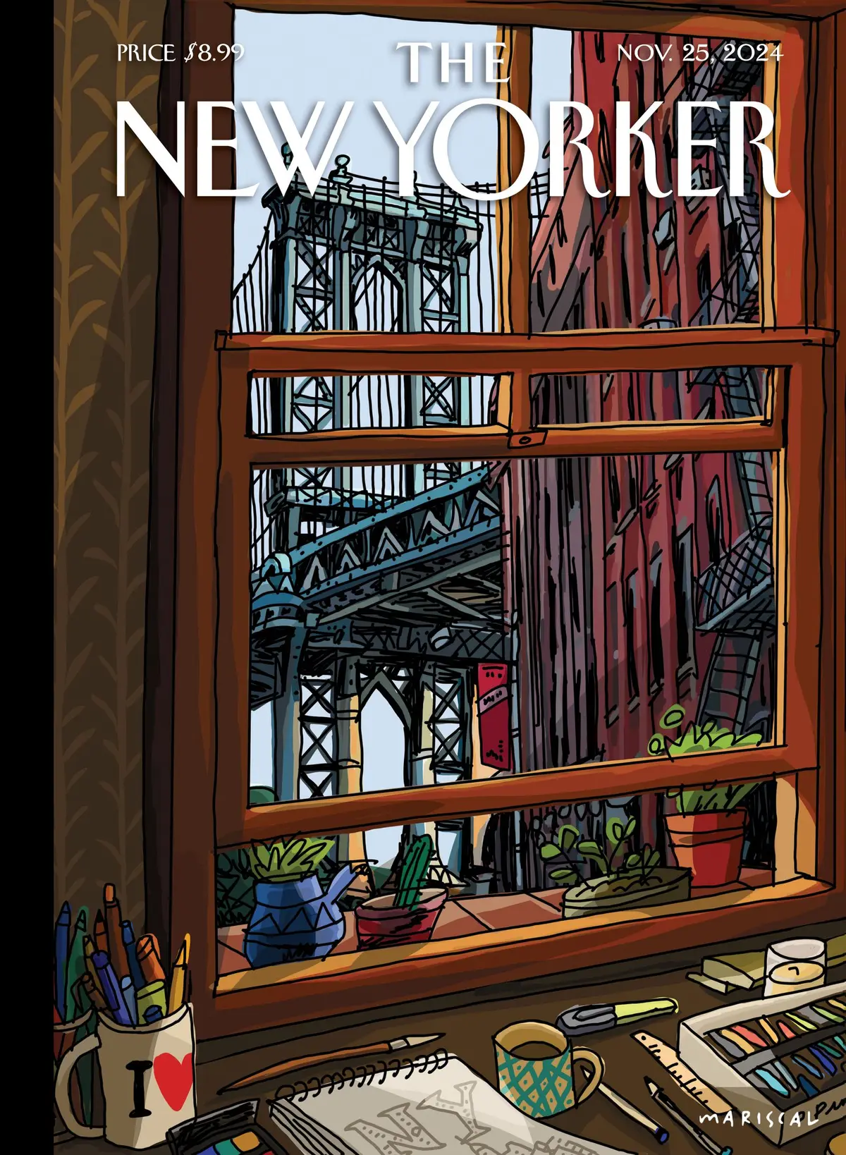 Обложка The New Yorker, 25 ноября 2024: Стол с видом, художник Хавьер Марискаль
