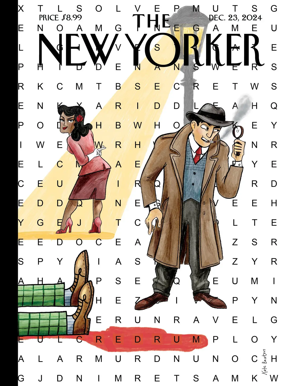Обложка The New Yorker, 23 декабря 2024: Загадочное убийство, художник Кейт Битон