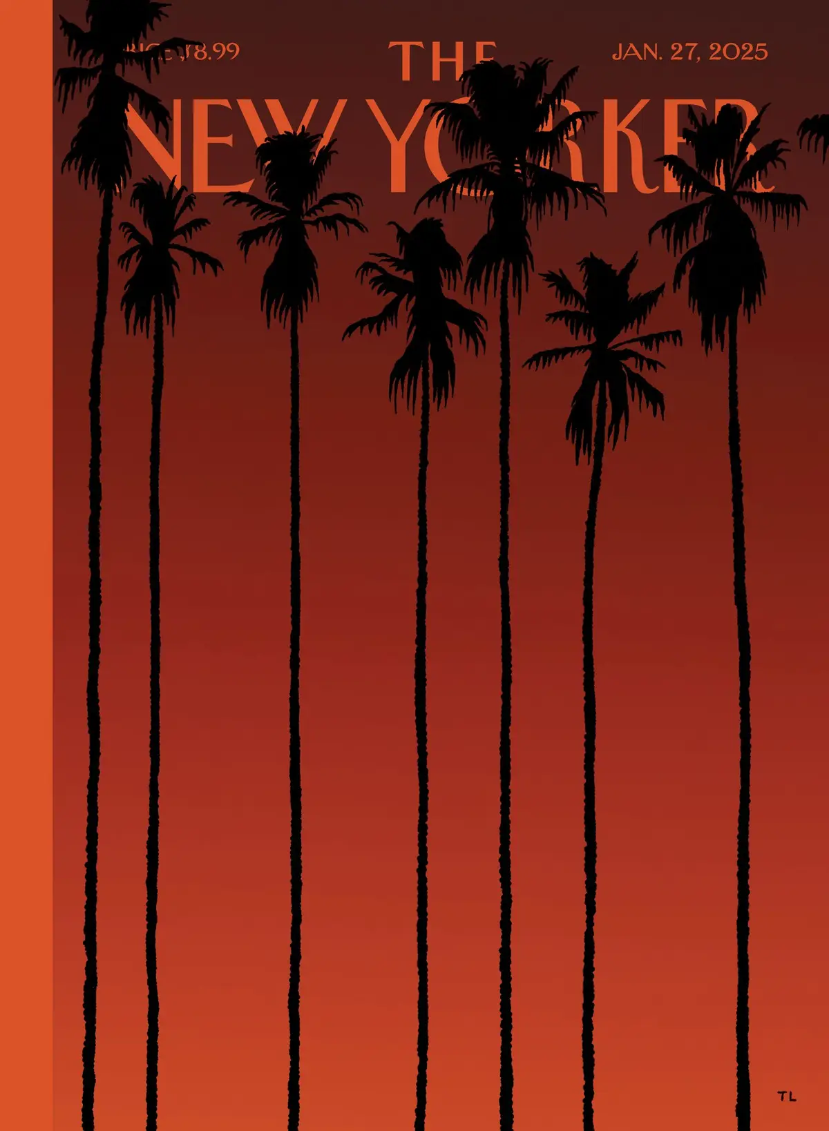 Обложка The New Yorker, 27 января 2025: Пламя и тени, художник Тилль Лауэр