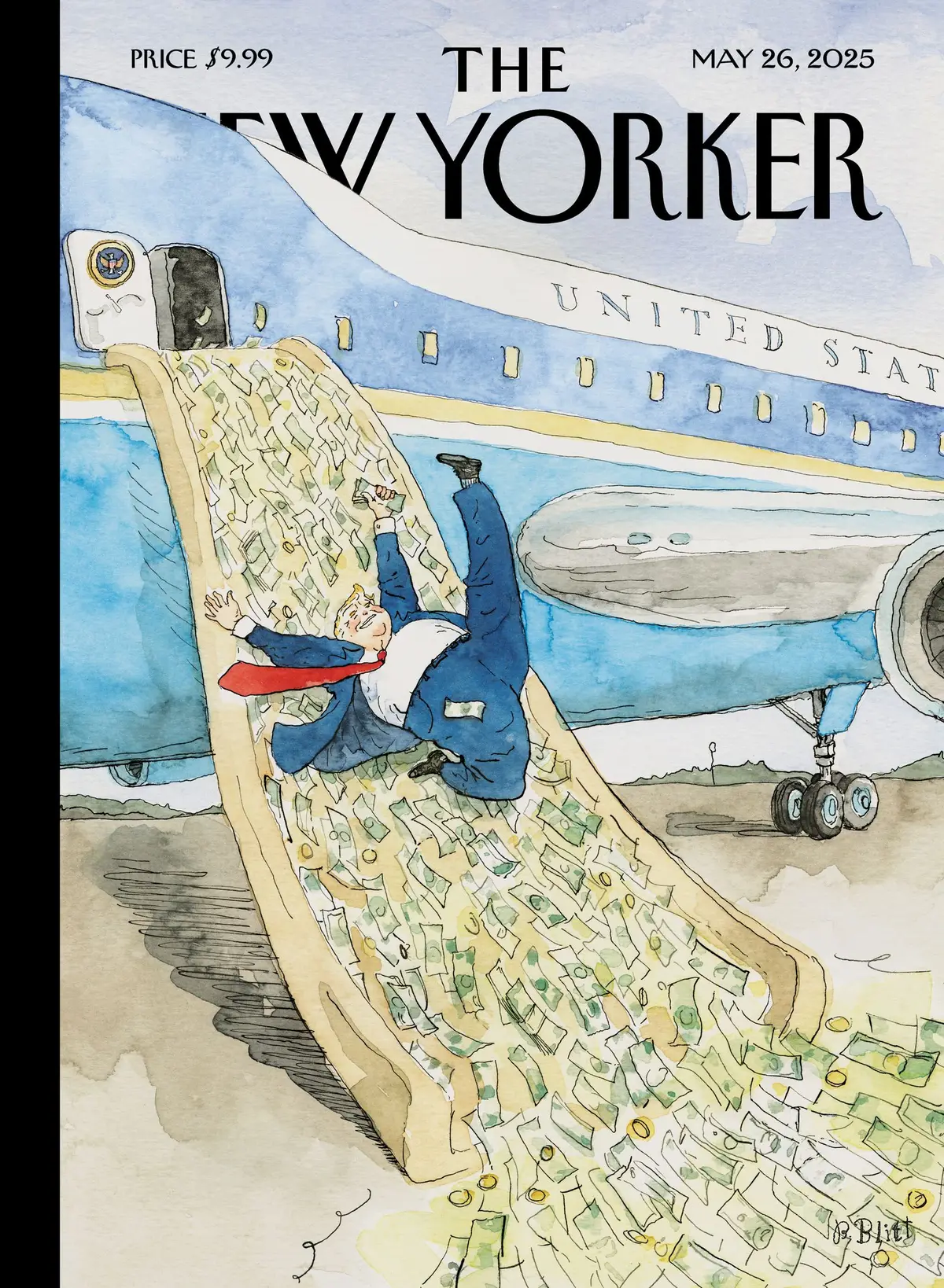 Обложка The New Yorker, 26 мая 2025: Мягкая посадка, художник Барри Блитт