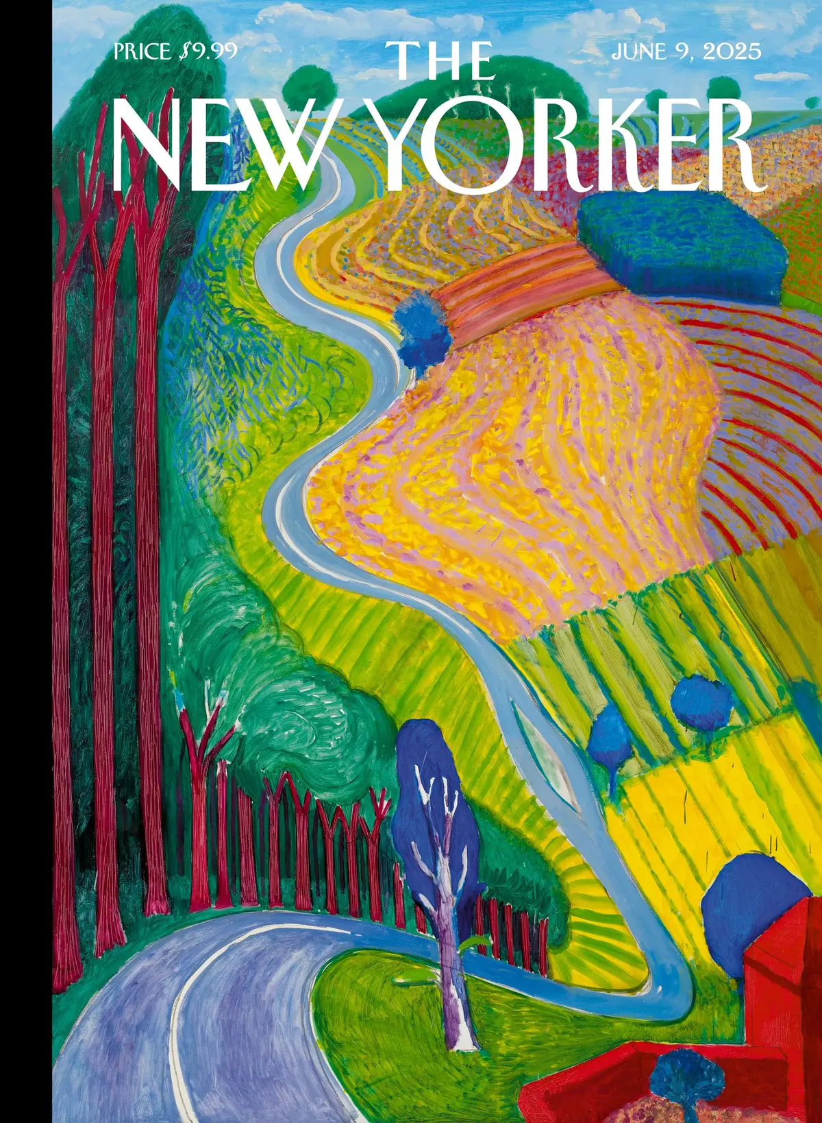 Обложка The New Yorker, 9 июня 2025: Подъём на Гарроуби-Хилл, художник Дэвид Хокни